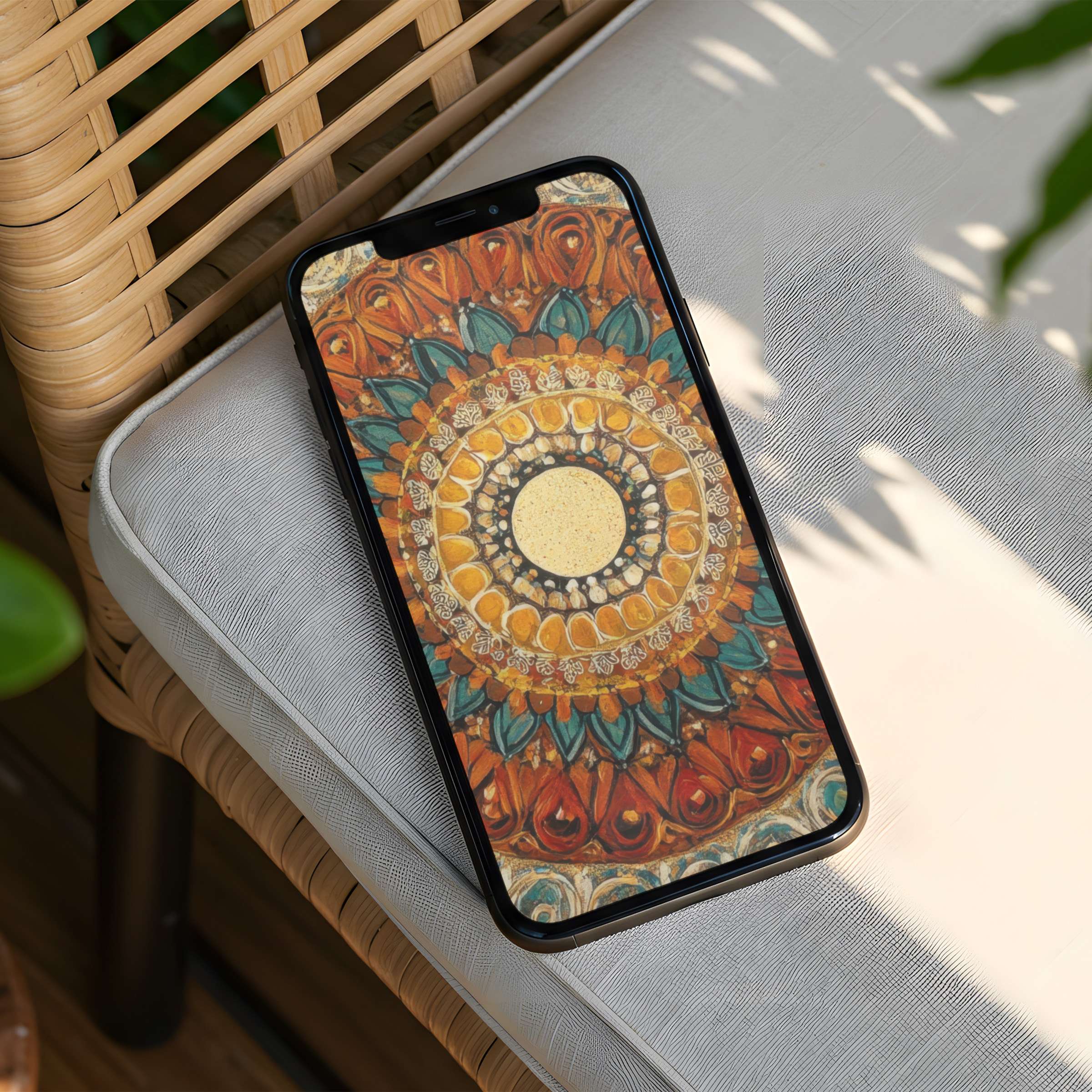 Elegant mandala art in rich earth tones offers a calming iPhone background for instant download enhancing mindfulness on your phone