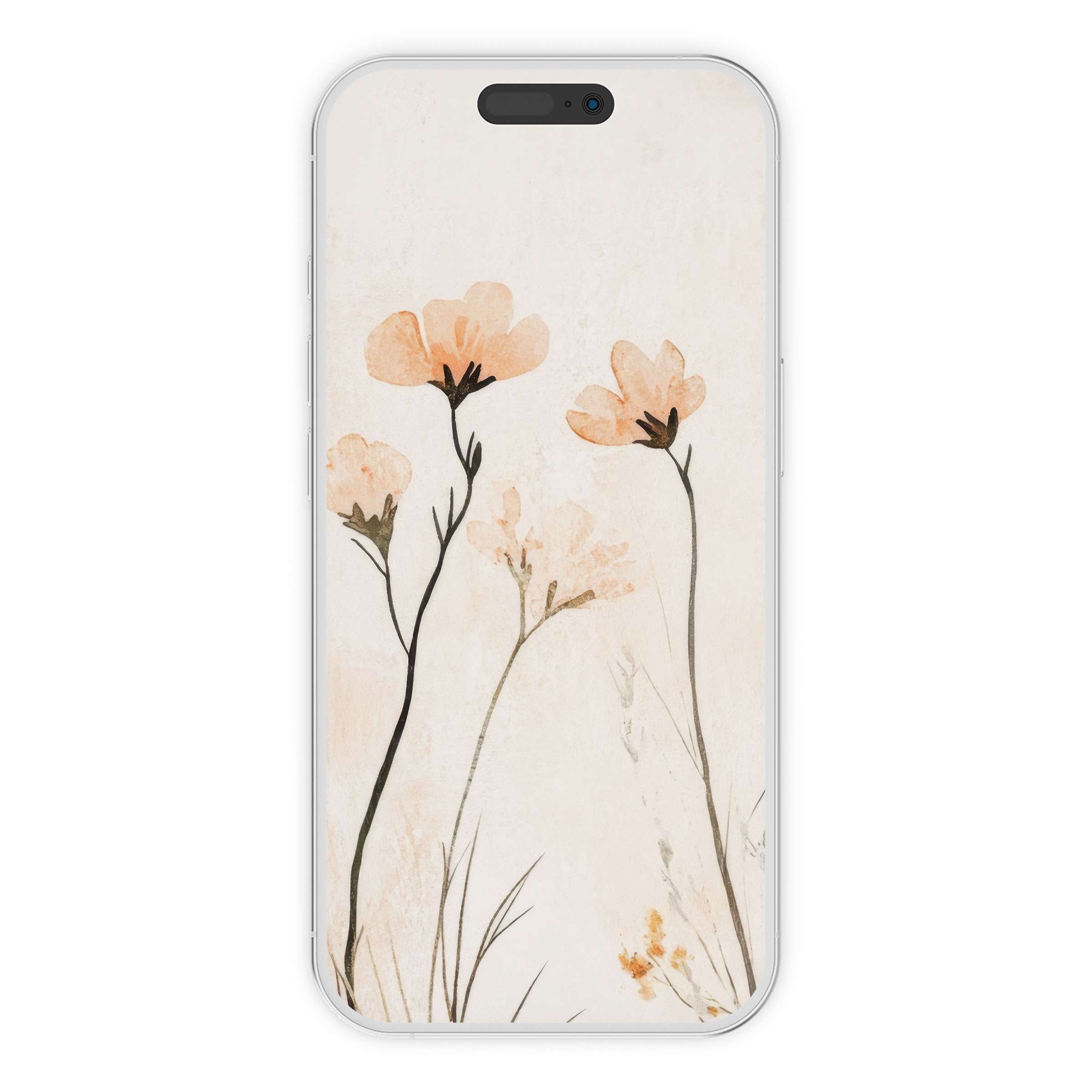 Soft peach florals in a minimalist boho iPhone wallpaper create a serene phone background for digital download and tranquility