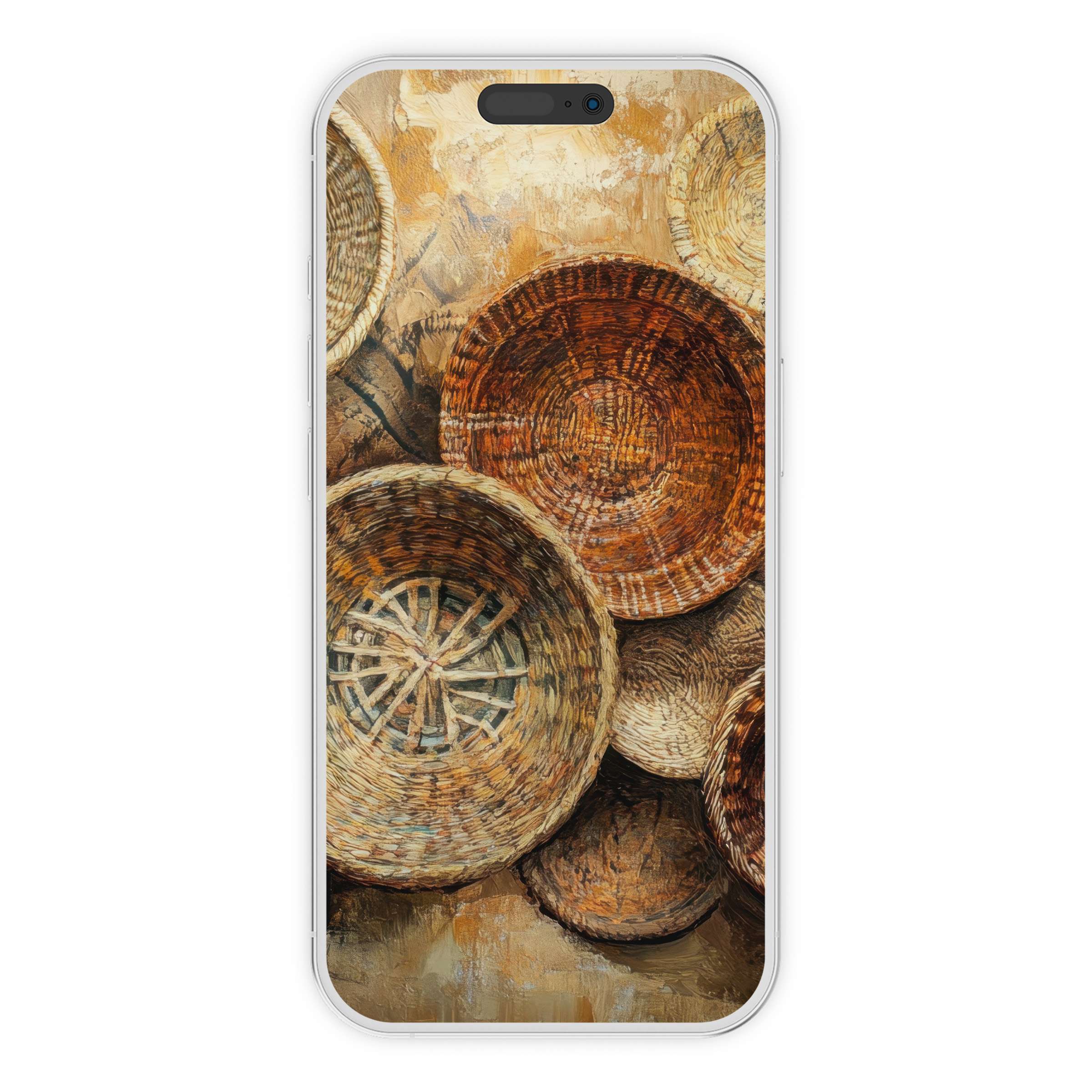 Boho iPhone wallpaper featuring soothing earthy basket textures offers a calming digital download, perfect phone background for style lovers
