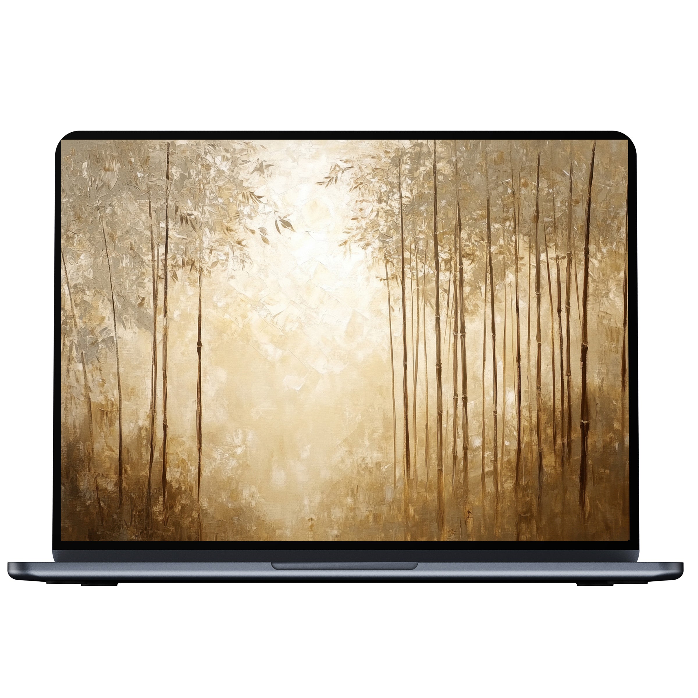Elegant botanical desktop wallpaper digital download featuring serene golden bamboo forest perfect for PC or laptop use inspiring mindfulness