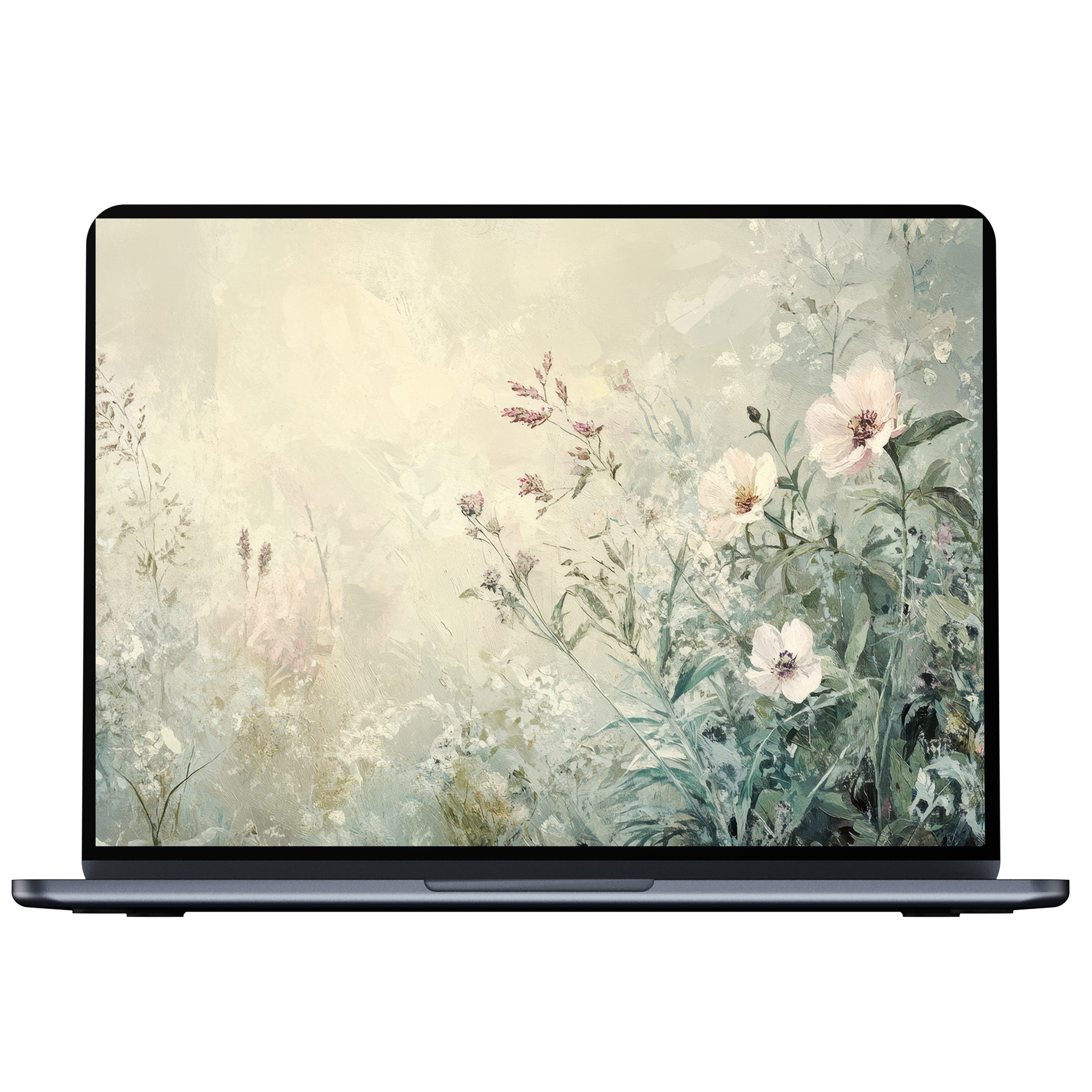 Botanical desktop wallpaper digital download featuring delicate floral art in soft pastels promotes calm inspiration for PC or laptop