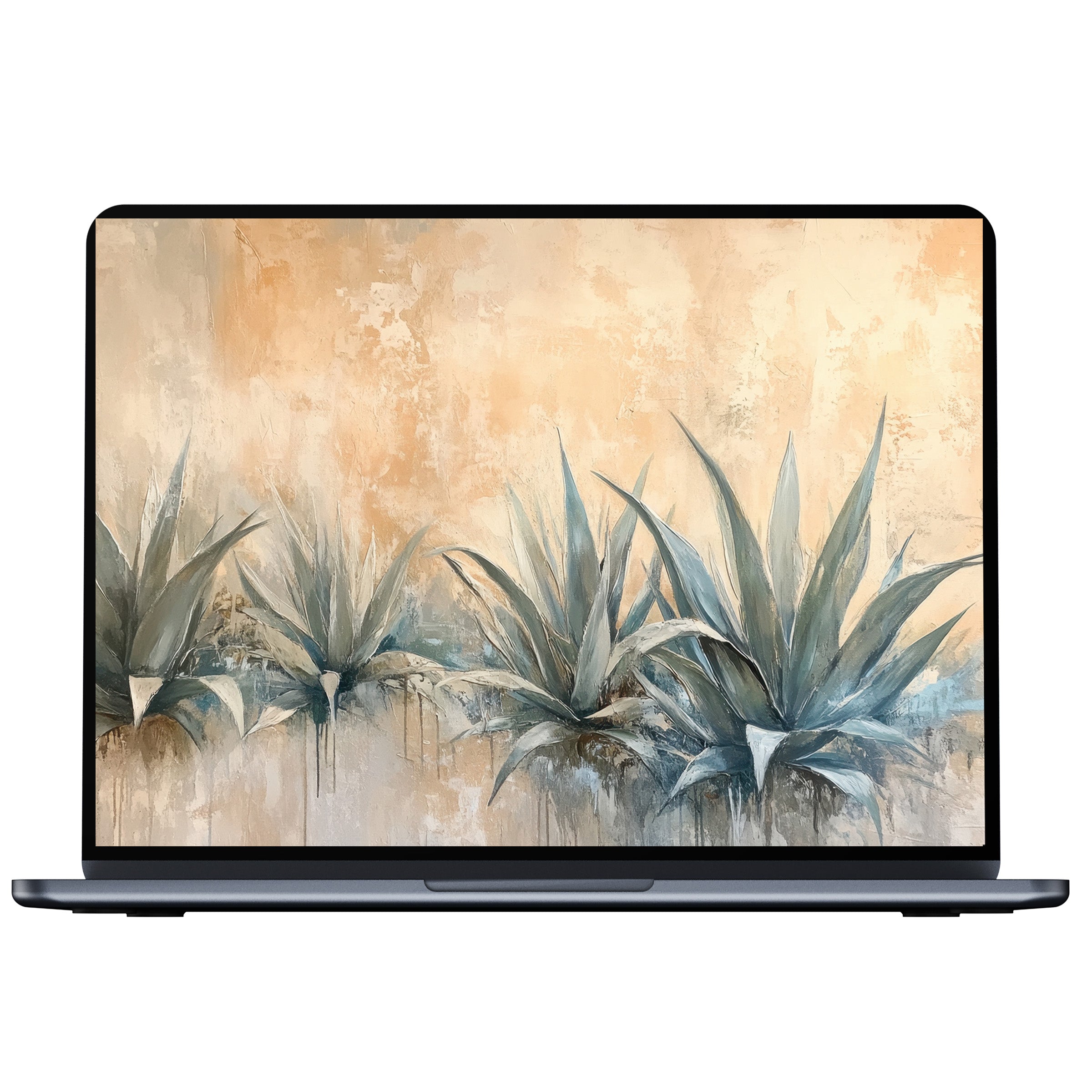 Elegant botanical desktop wallpaper digital download for PC or laptop featuring serene blue-green agave on a textured backdrop