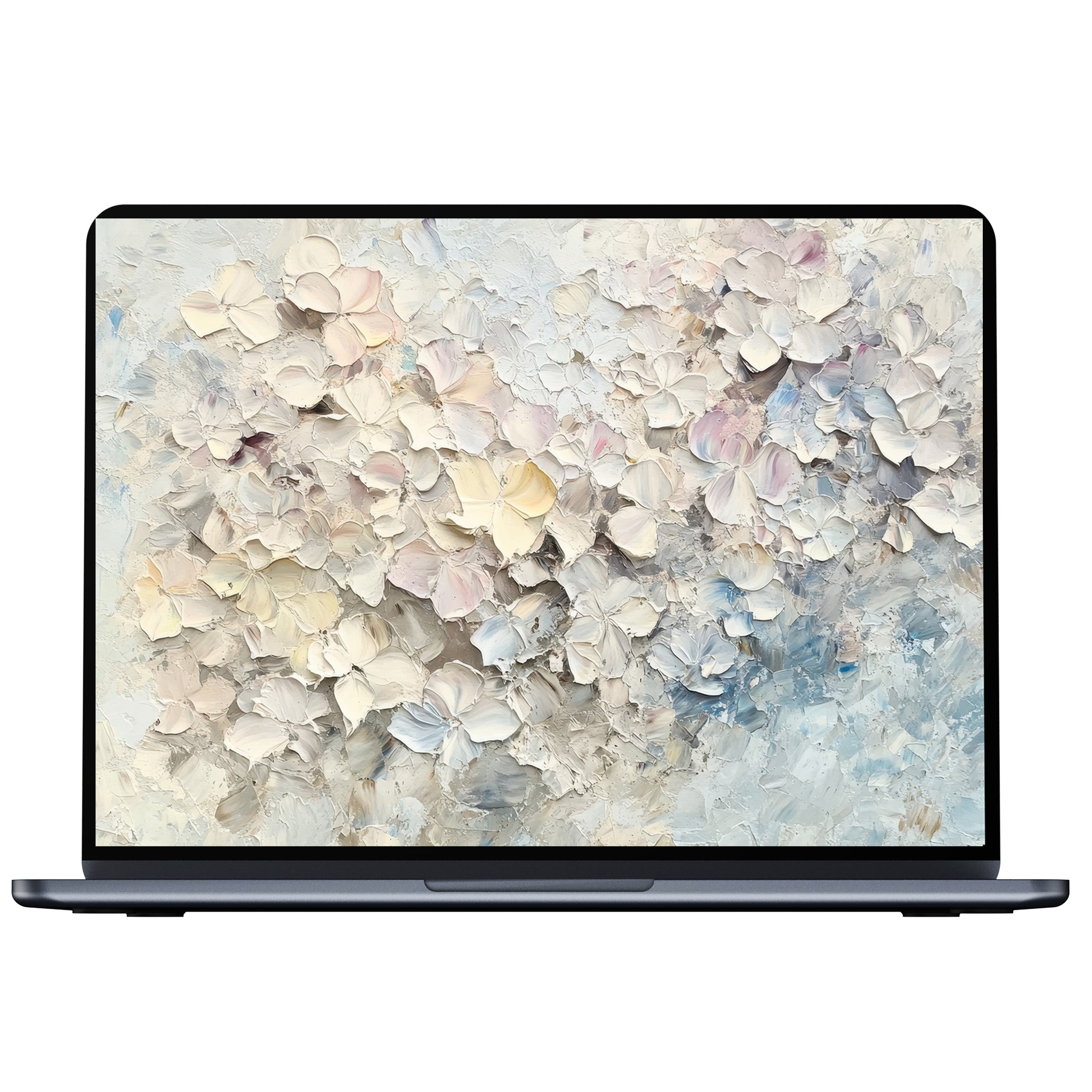 Elegant botanical desktop wallpaper in calming pastels offers a serene digital download for PC, Laptop, or Mac users