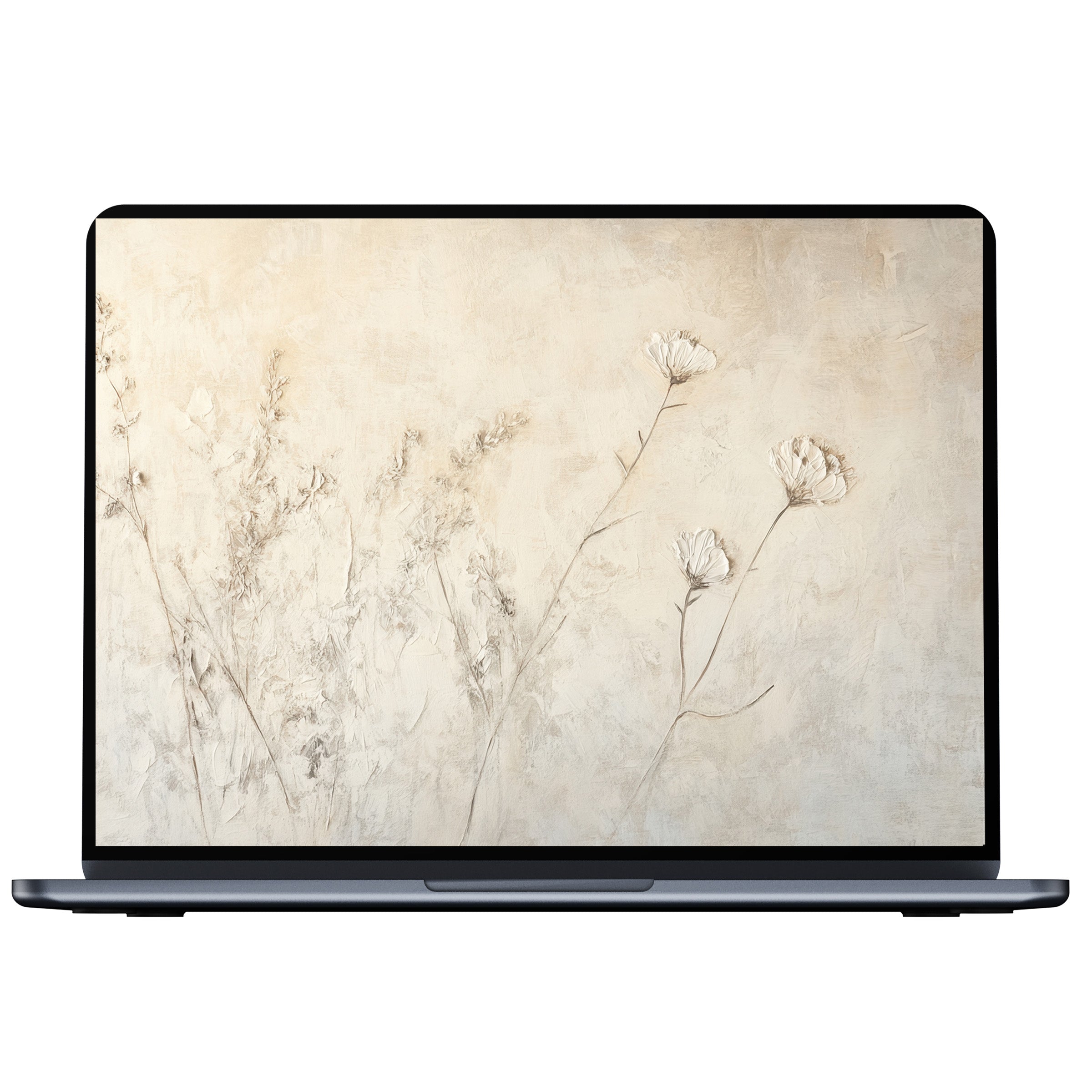 Digital download botanical desktop wallpaper with elegant beige floral art for a calming PC and laptop design aesthetic