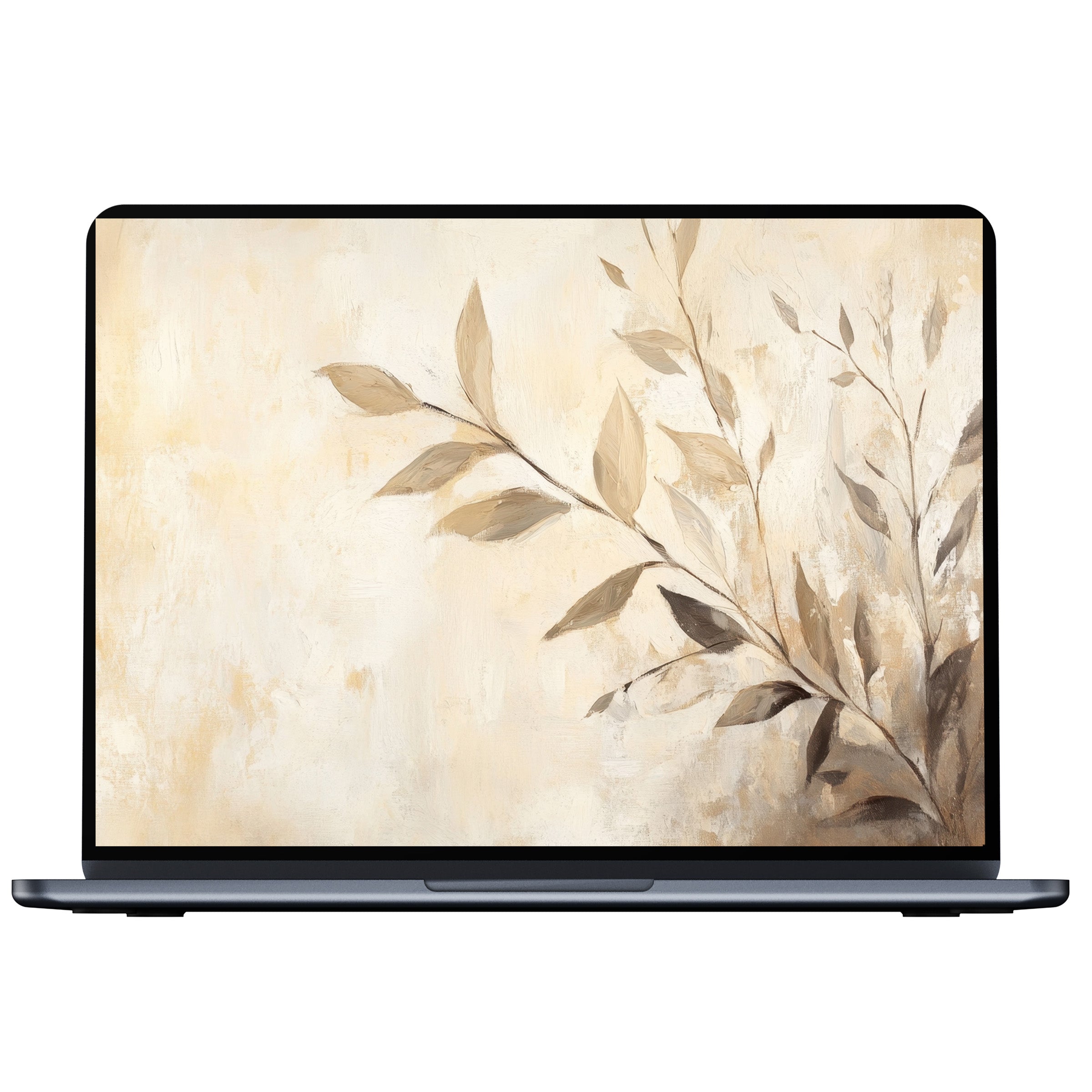 Botanical desktop wallpaper with elegant beige leaves on a textured background for PC and laptop digital download adds calm inspiration