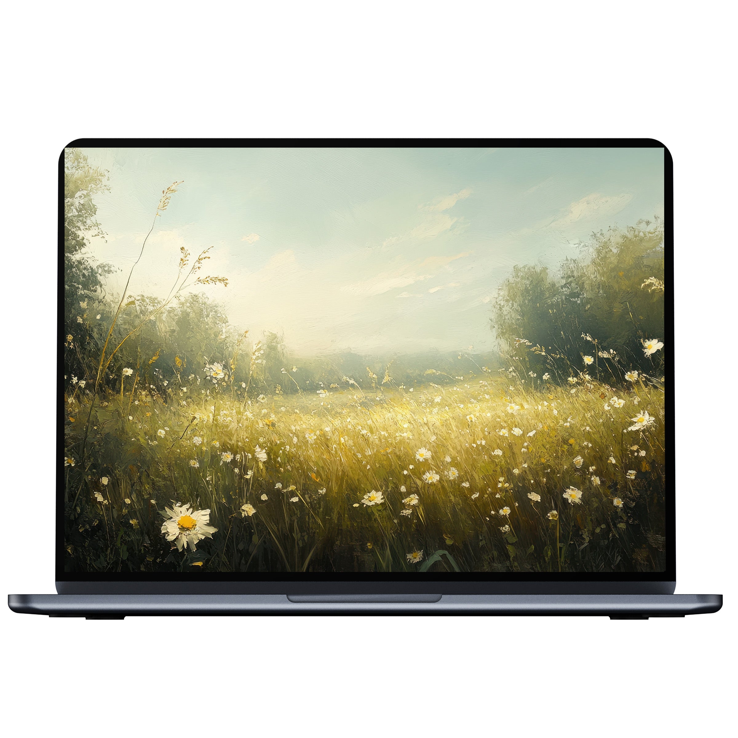 Botanical desktop wallpaper digital download featuring serene wildflowers in a sunlit meadow perfect for PC and laptop screens