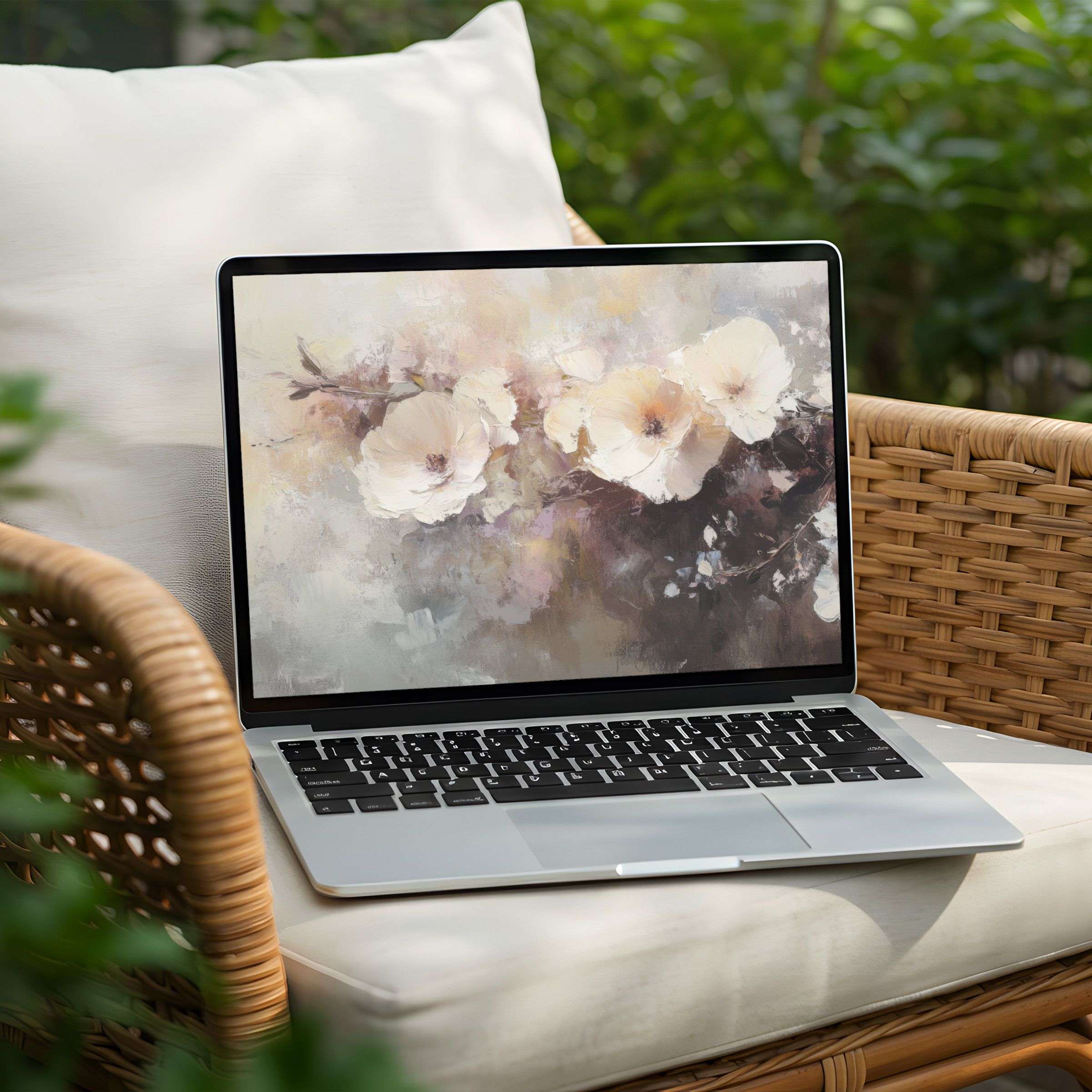 Elegant floral desktop background for PC or Laptop instant download evokes calm and inspiration with soft hues and textures