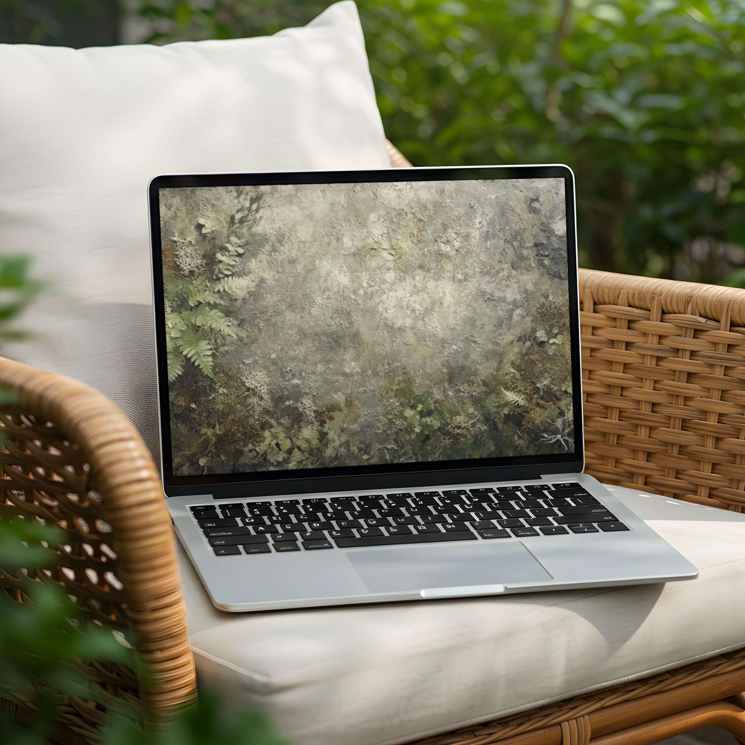 Laptop showcasing a serene nature-inspired desktop background for instant download bringing calm and elegance to your PC or Laptop