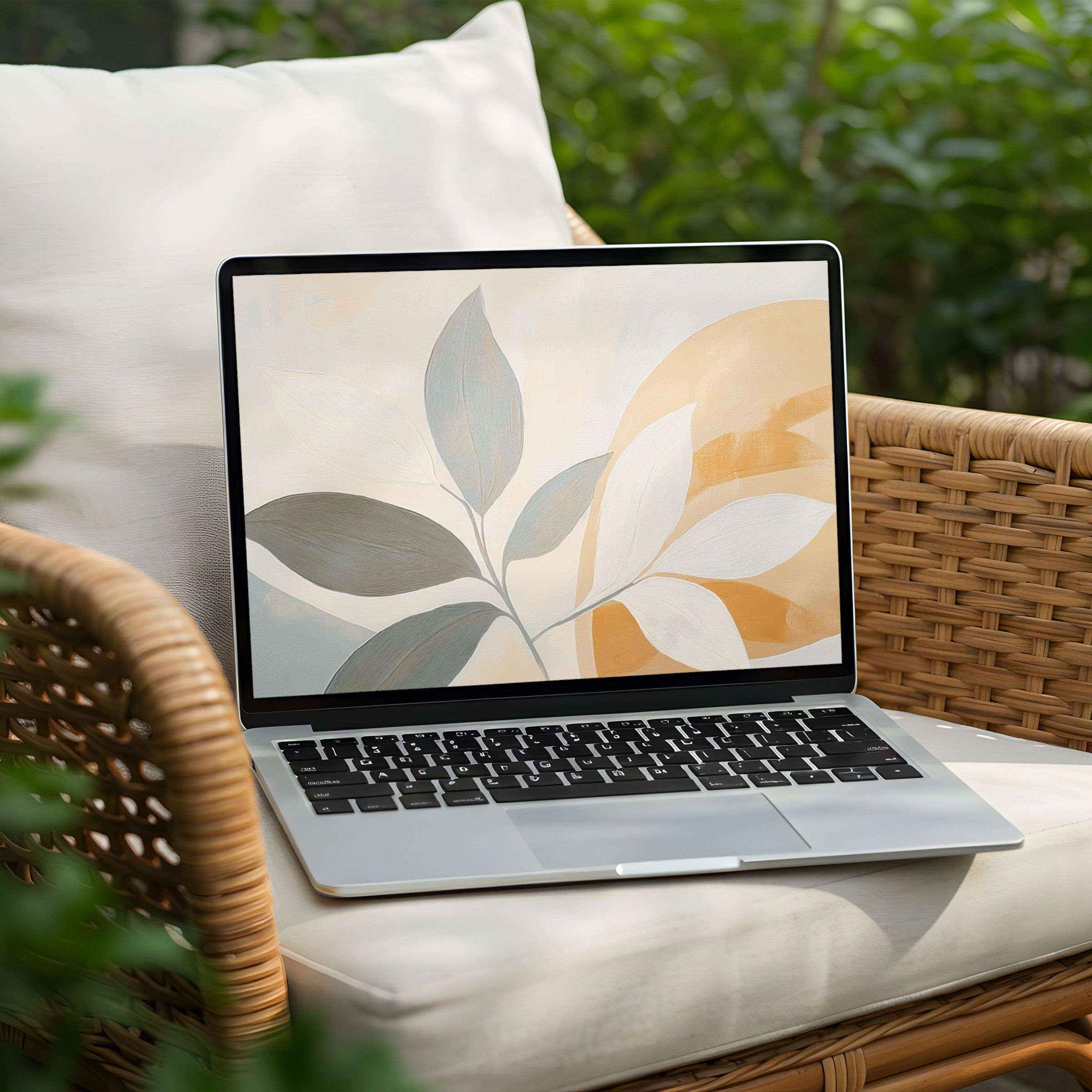 Elegant leaf-patterned desktop background for instant download; perfect for PC and Laptop users seeking calm inspiration