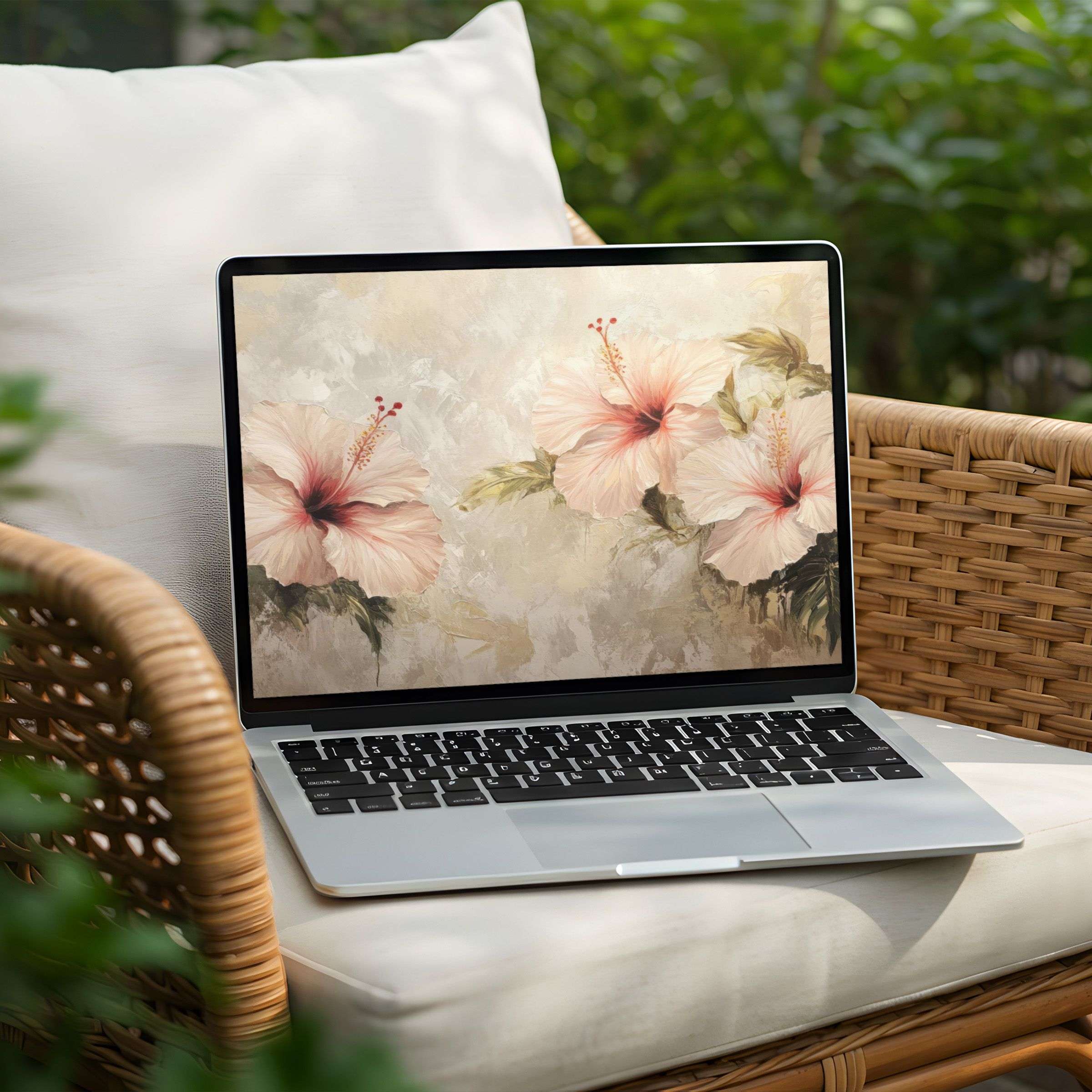 Calming floral desktop background for PC and Laptop, perfect for instant download, blending elegance and mindfulness in design