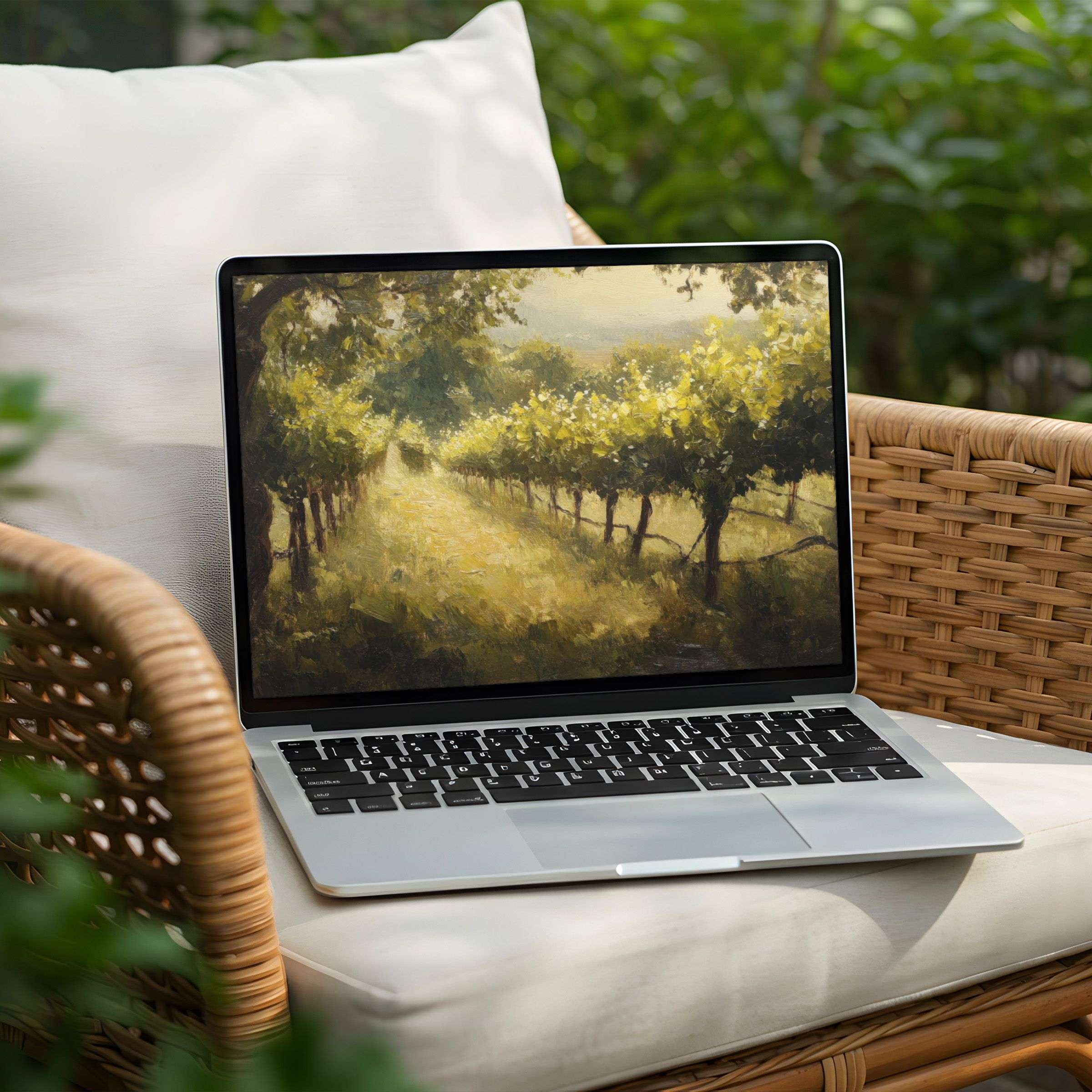 Elegant vineyard digital art on PC for desktop background instant download to inspire calm and mindfulness on your laptop