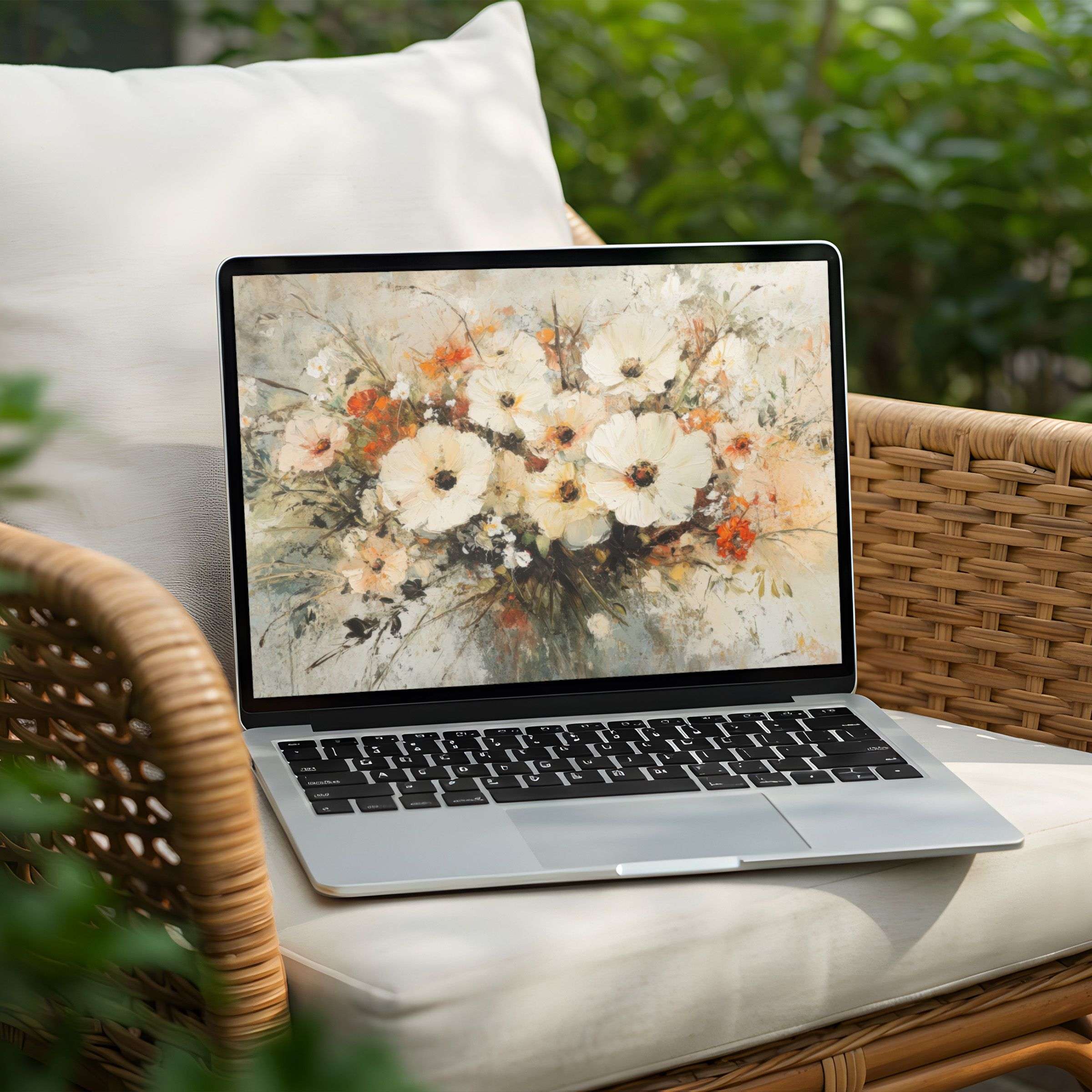 Elegant floral desktop background for PC and Laptop; instant download for mindful inspiration and calm aesthetics in digital art