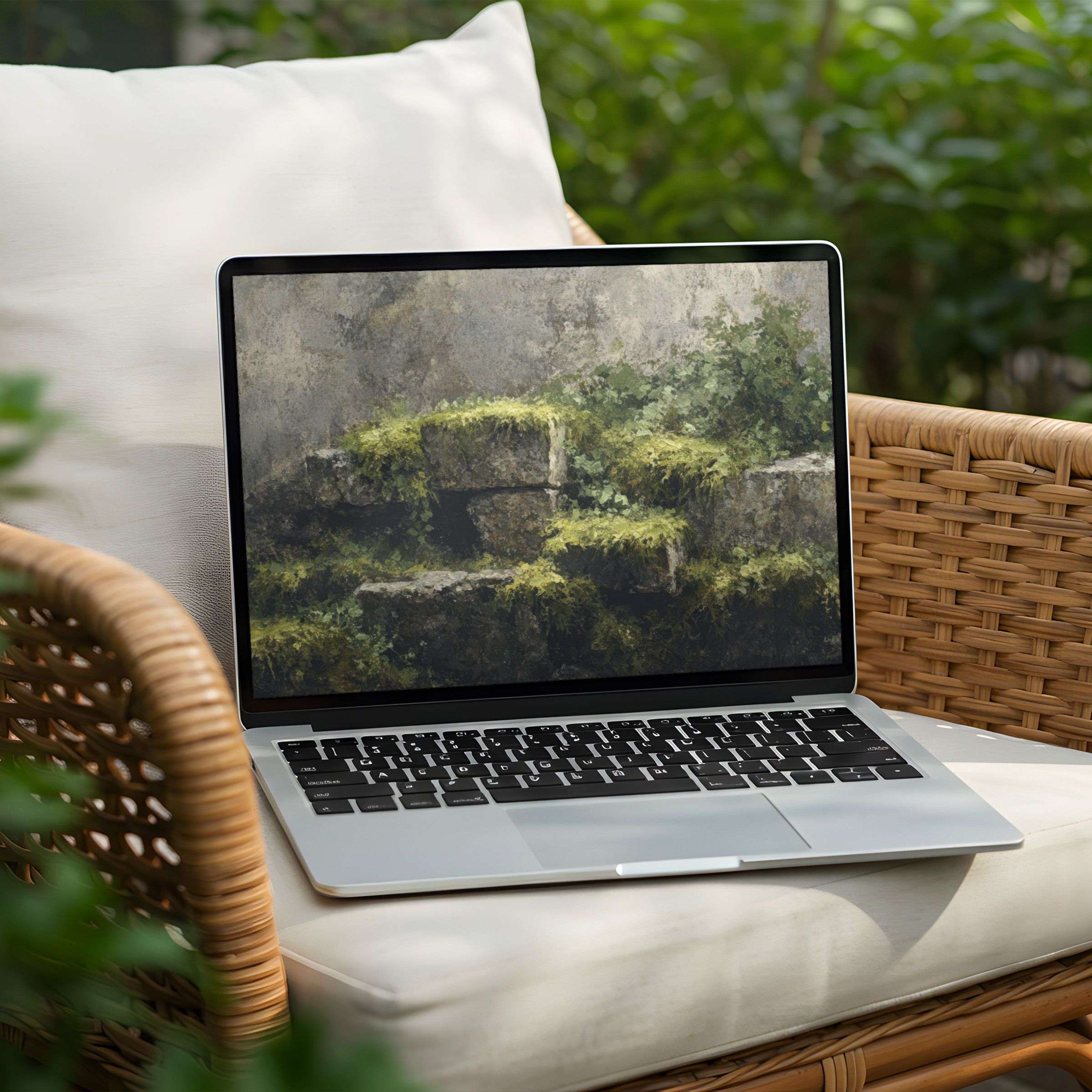 Elegant moss-covered stones desktop background for PC and Laptop instant download Inspires calm mindfulness with natural textures