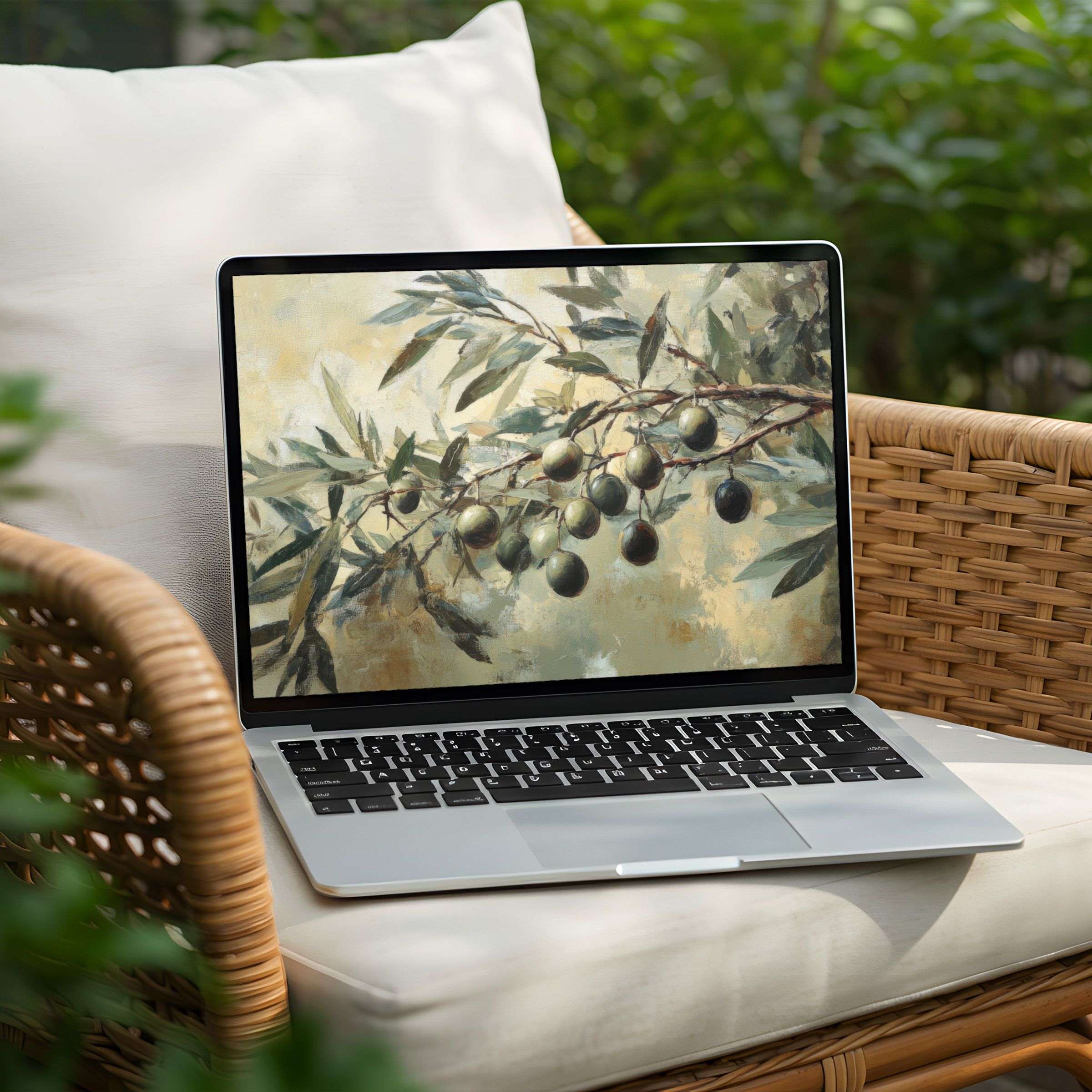 Olive branch art creates an elegant, calming desktop background for PC or Laptop; instant download for mindful inspiration
