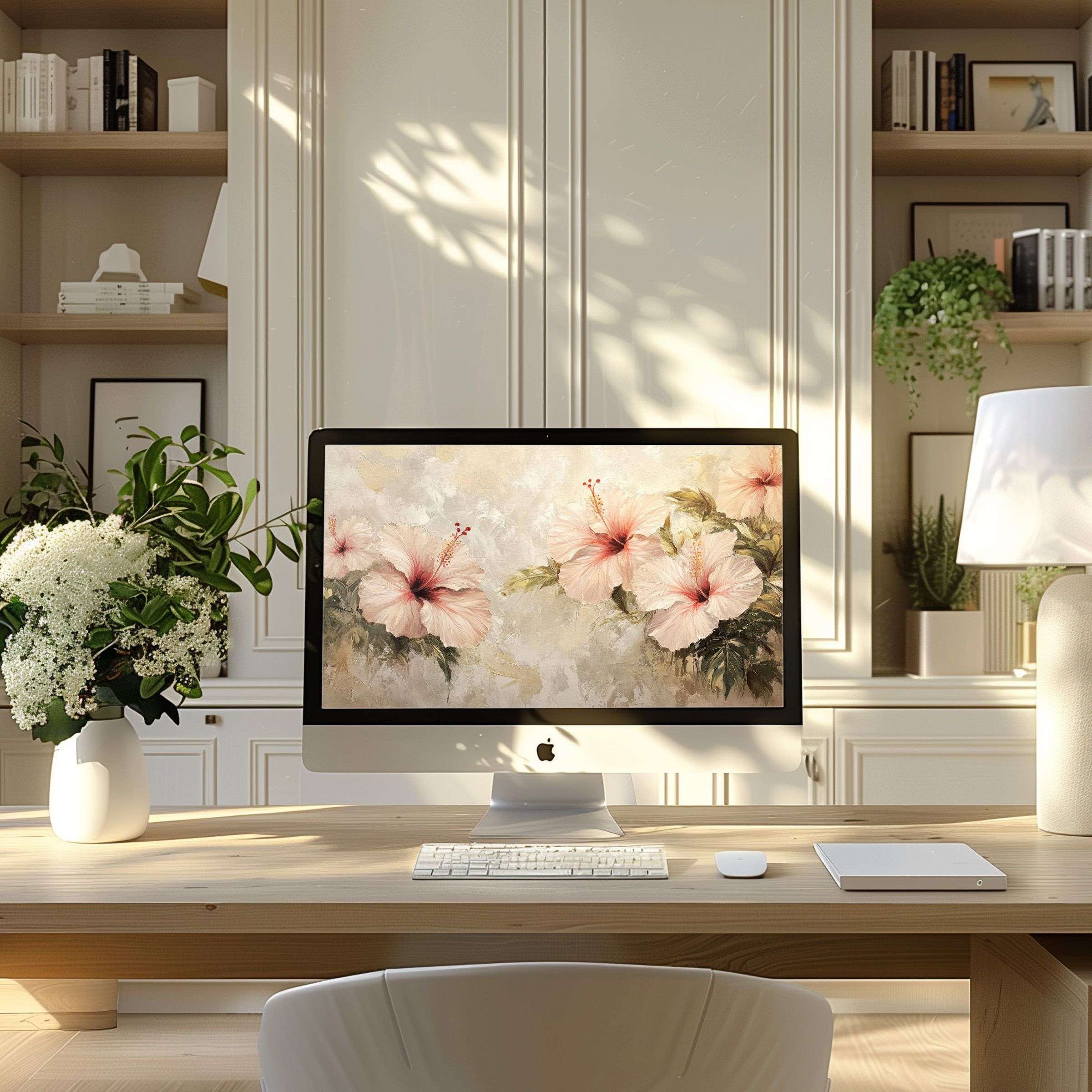 Floral wallpaper for computer adds elegance and calm to your modern home office décor perfect for PC or laptop users