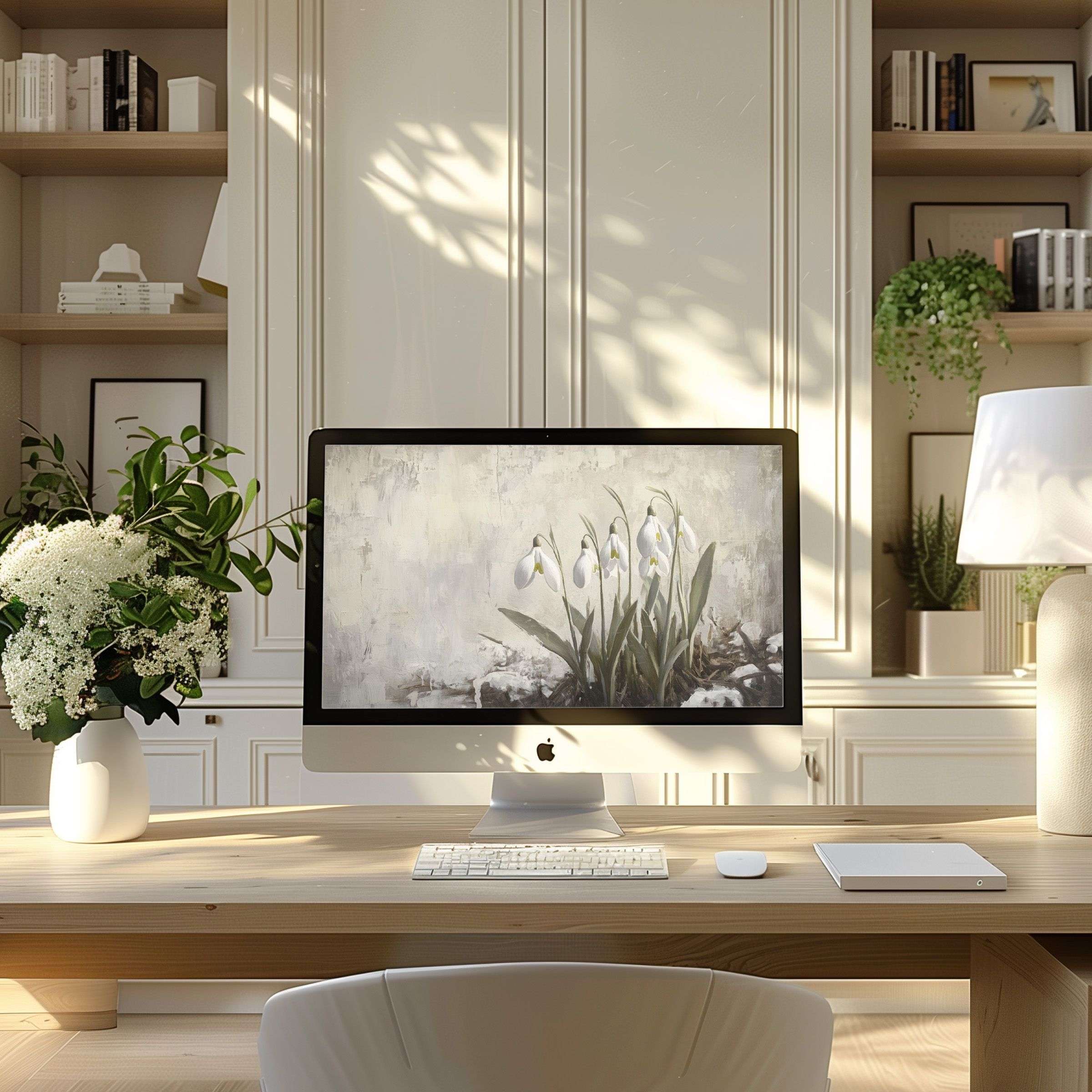 Elegant floral wallpaper for computer adds calm and inspiration to your PC or laptop, perfect for ultrawide digital download