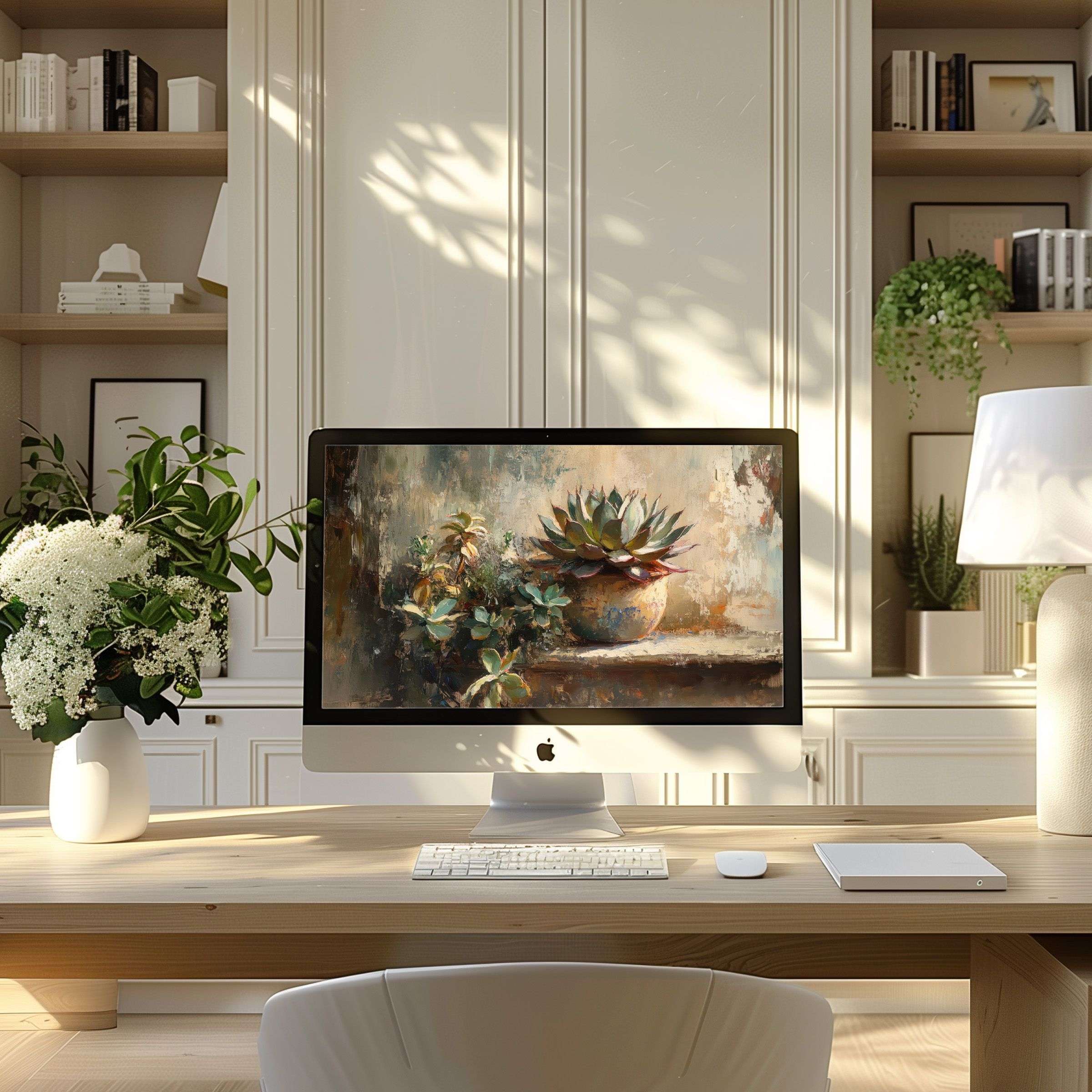Calming digital art wallpaper for computer enhances your PC or laptop desk with elegance, perfect for inspiring modern home offices