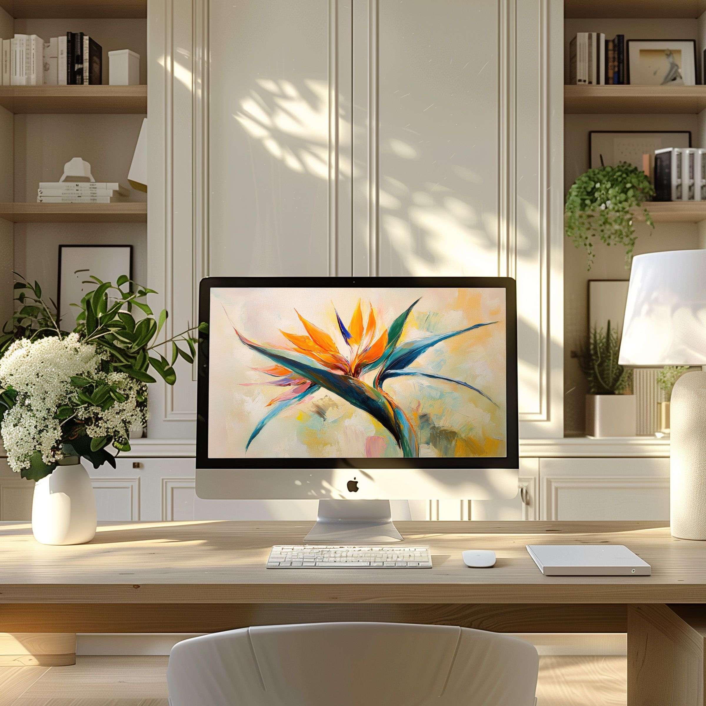 Inspiring floral digital art wallpaper for computer offers calm elegance for any modern PC or laptop in an aesthetic home office