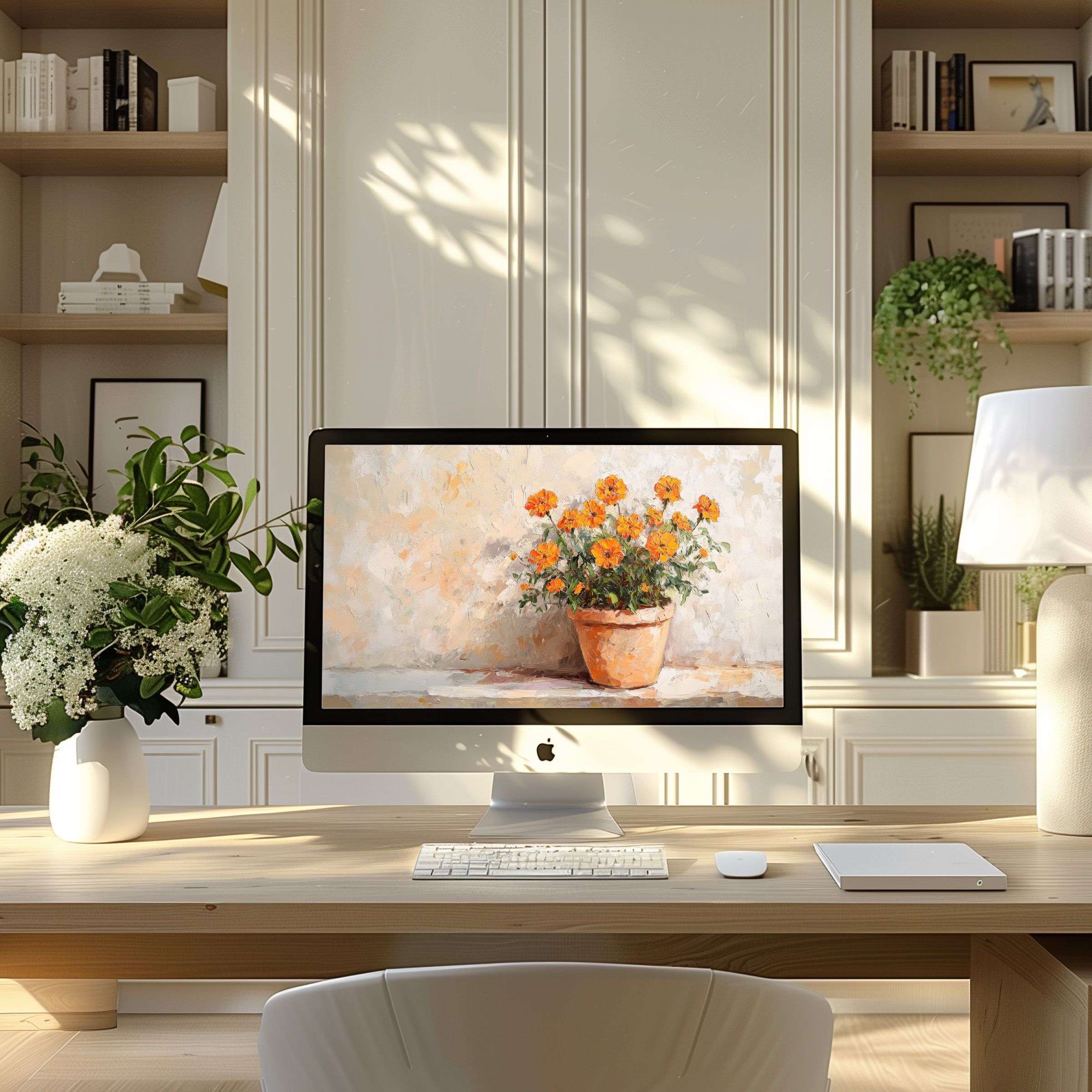 Brighten your PC or laptop with this elegant floral artwork, perfect as a calming wallpaper for computer and digital download