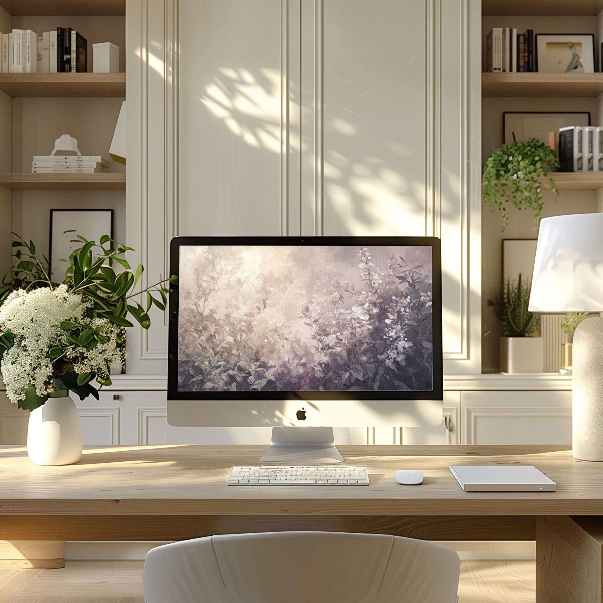 Elegant floral wallpaper for computer brings calm and inspiration to your modern home office ideal for PC or laptop screens