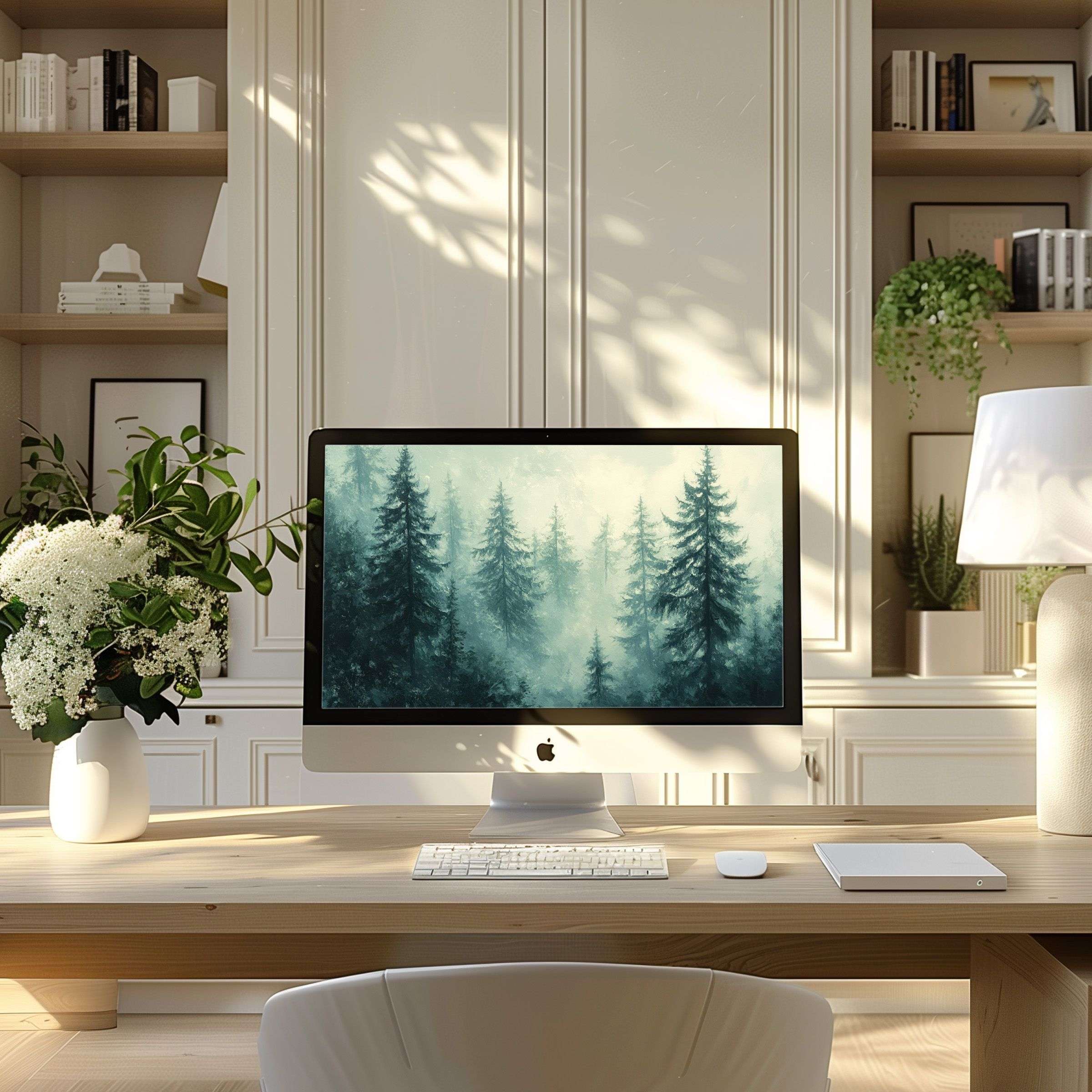 Mystical forest digital wallpaper for computer brings calm and elegance to modern home office, ideal for PC, Laptop, ultrawide download