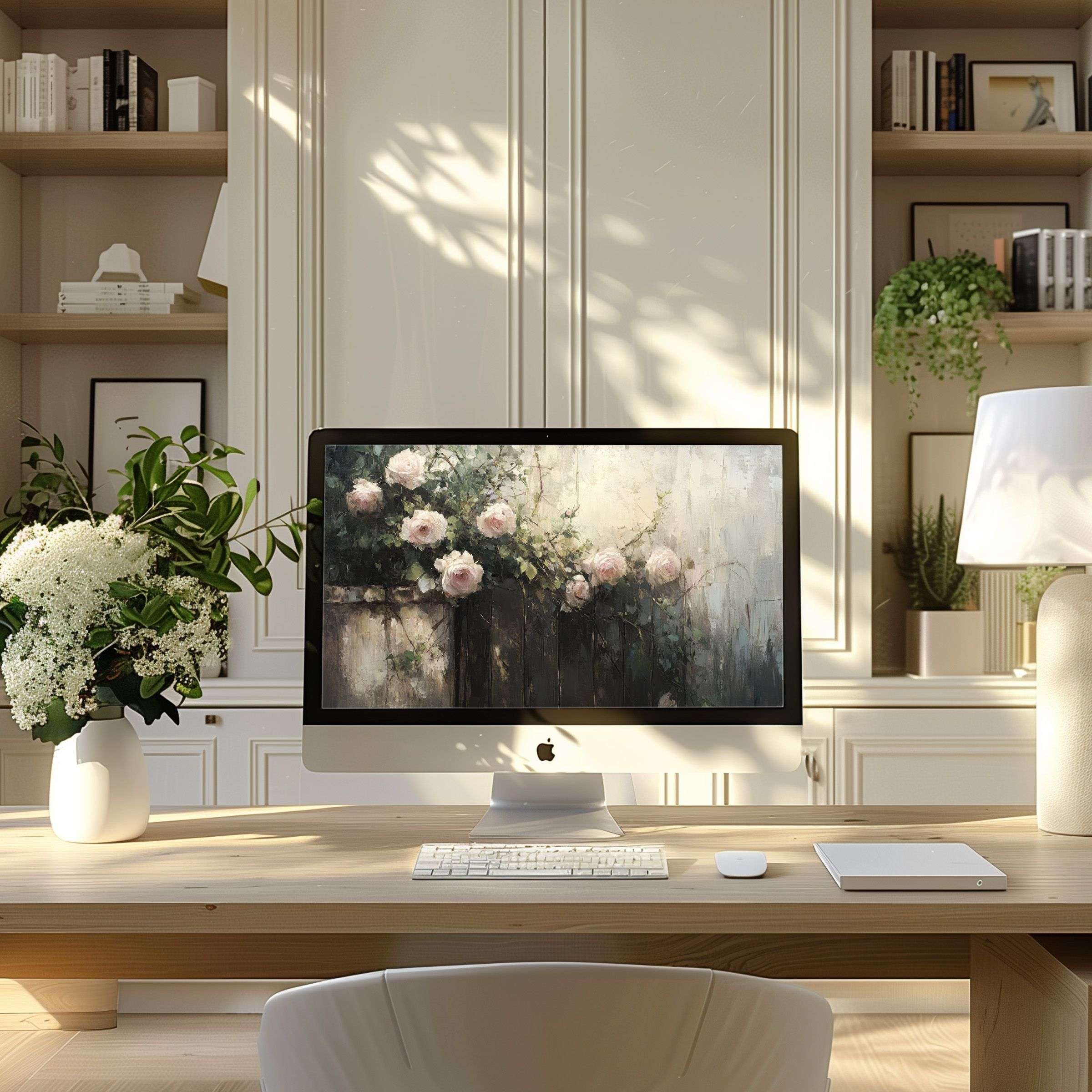 Elegant floral wallpaper for computer adds calm beauty to any PC or laptop; perfect for modern home office inspiration