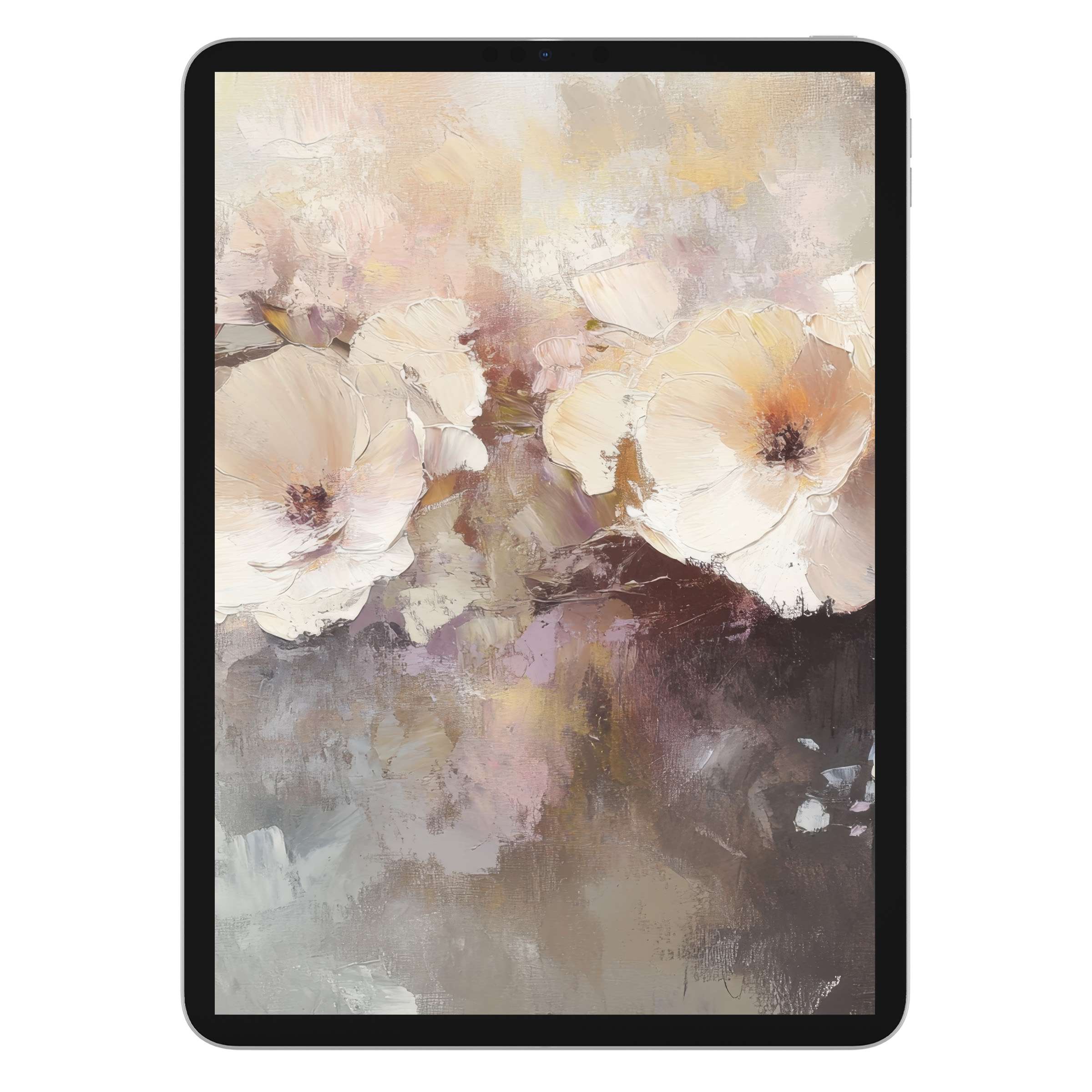 Elegant botanical iPad wallpaper with soft pastels and textured florals enhances any tablet background as a calming digital download