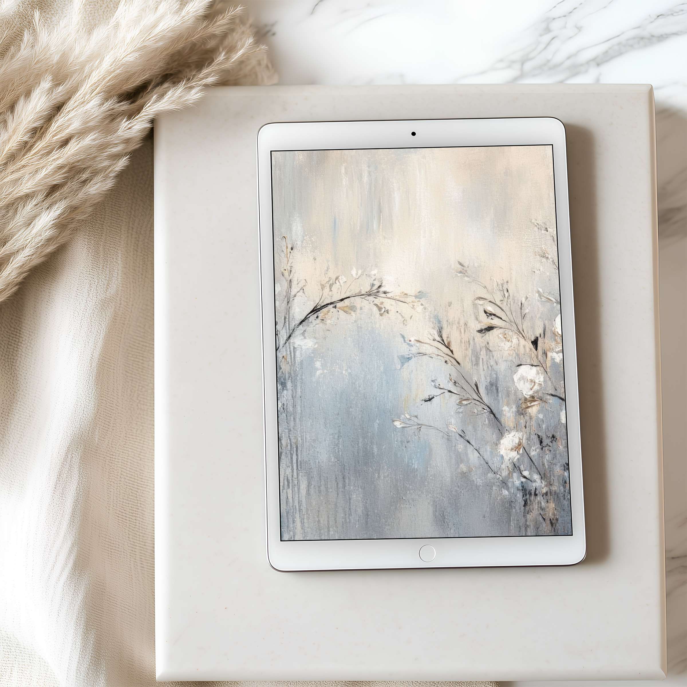 Elegant floral tablet wallpaper in soft pastels, perfect for iPad and Android tablets, offering high resolution digital download