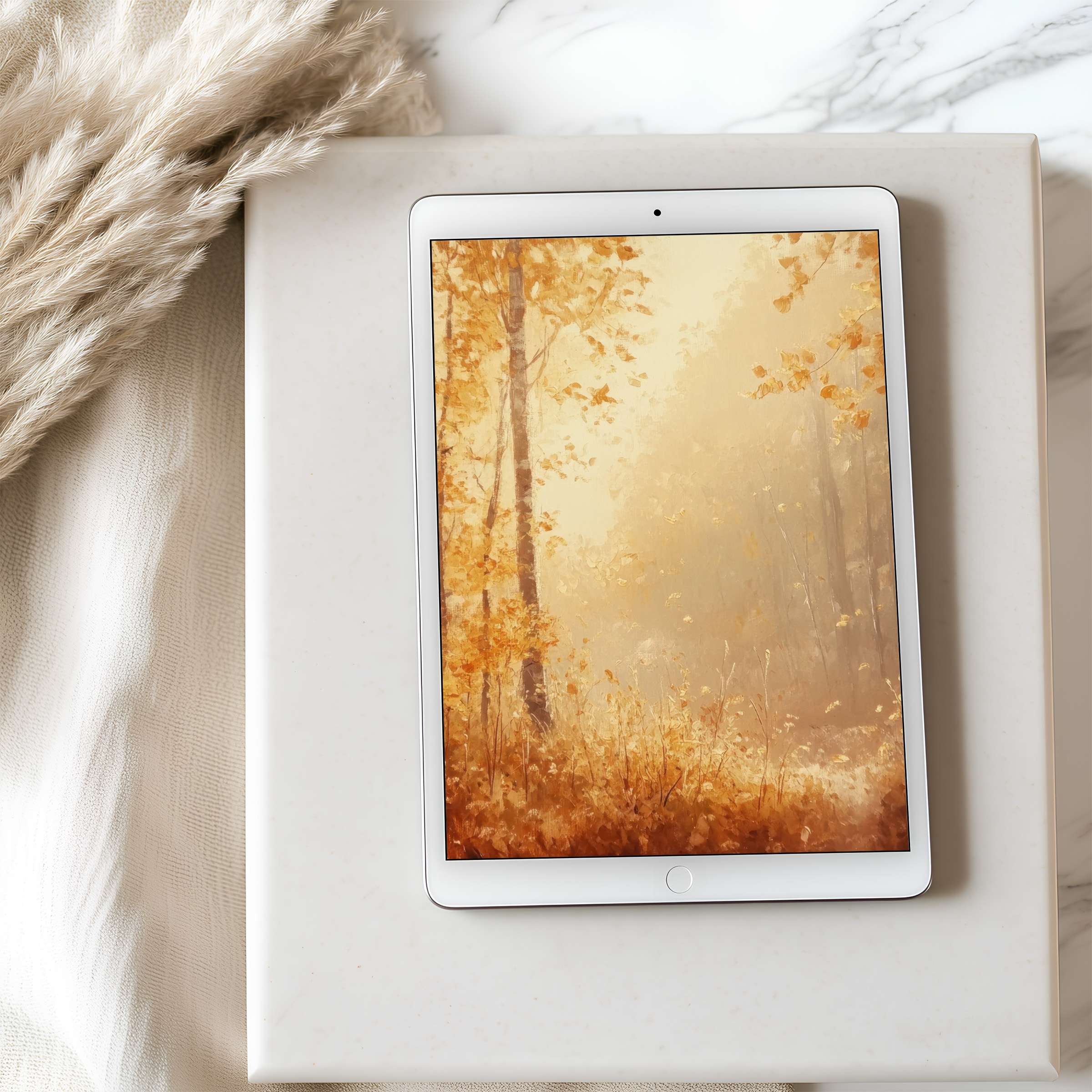 Elegant autumn forest scene for a tablet wallpaper, perfect for iPad with high resolution, enhancing your serene digital space