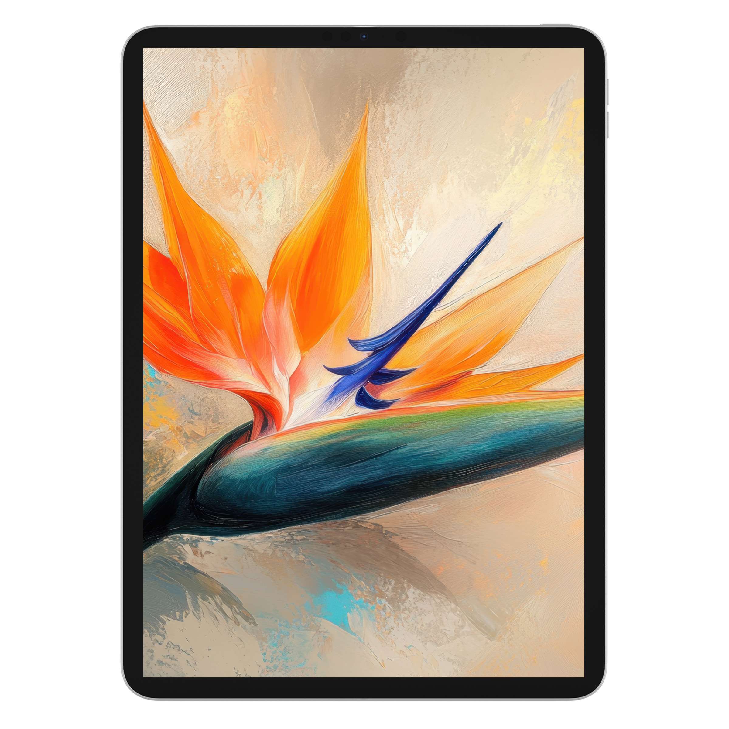 Vibrant botanical iPad wallpaper featuring a digital download of a bird of paradise, ideal tablet background for colorful elegance