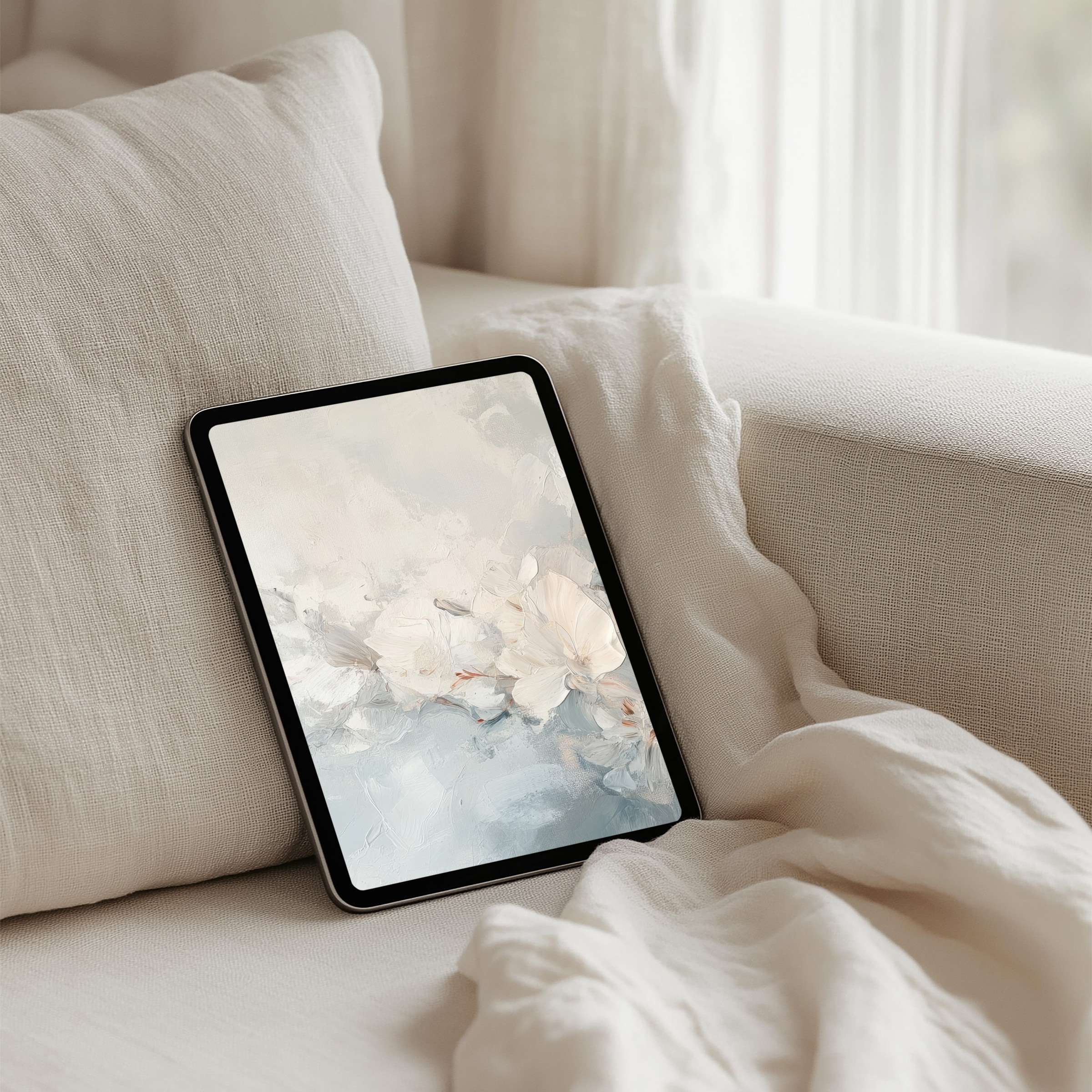 Elegant iPad background with soft floral art offers instant download for tablet users seeking calm, mindful inspiration and style