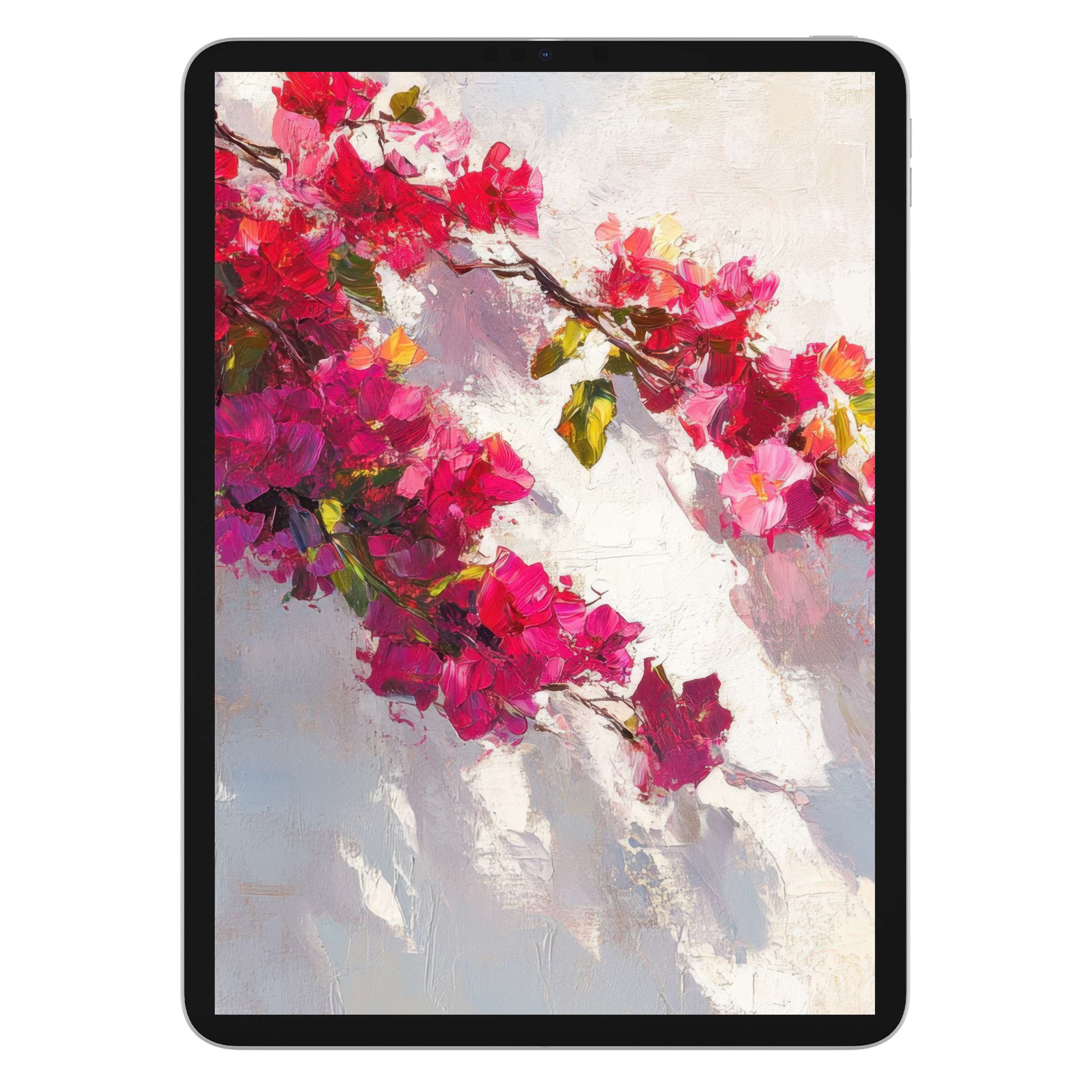 Elegant botanical iPad wallpaper featuring vibrant pink flowers on a textured background for digital download, perfect for any tablet
