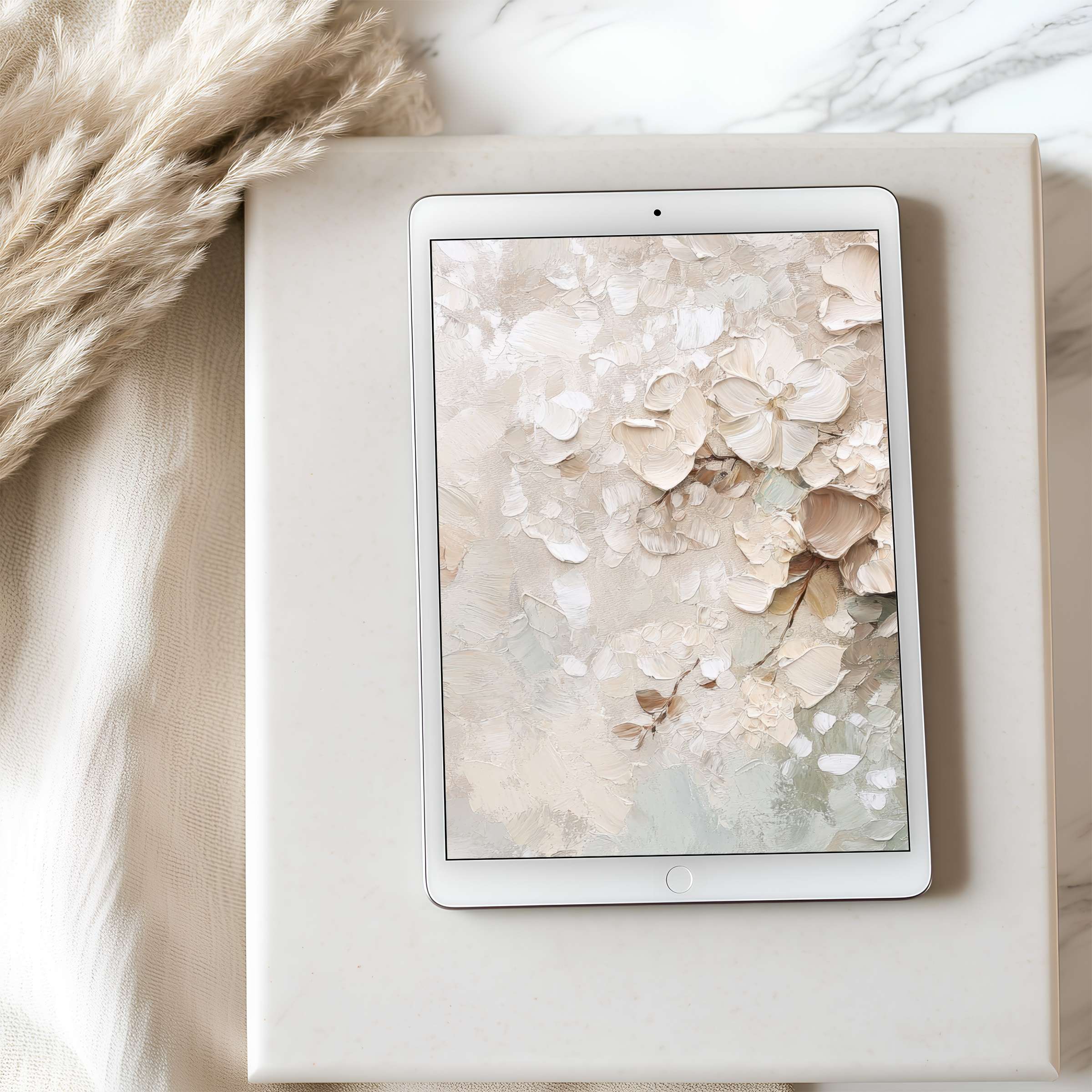 Elevate your iPad with this elegant tablet wallpaper featuring soft, high-resolution floral textures for a calming digital download