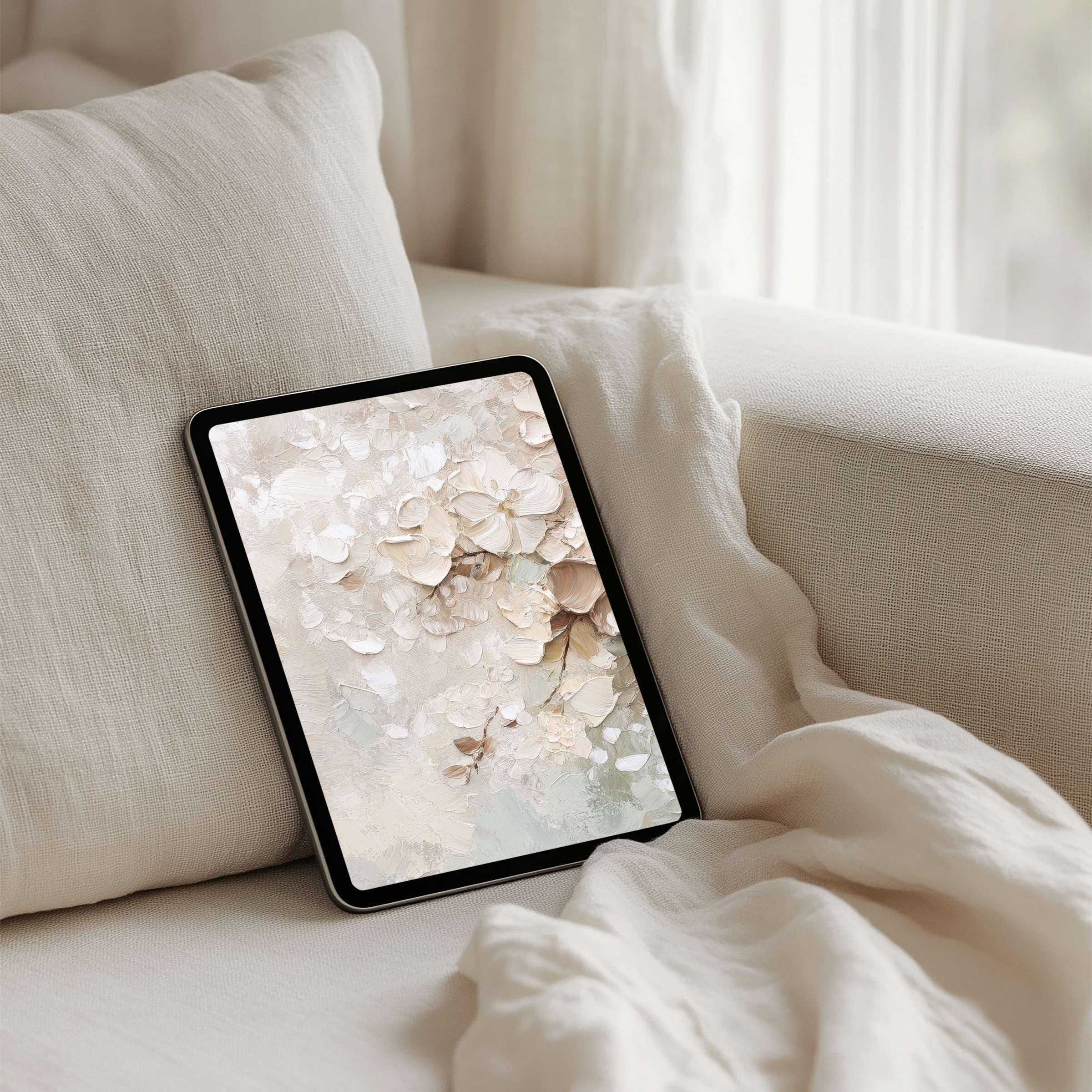 Elegant iPad background with soft floral textures for instant download offering calm and inspiration for any tablet setting