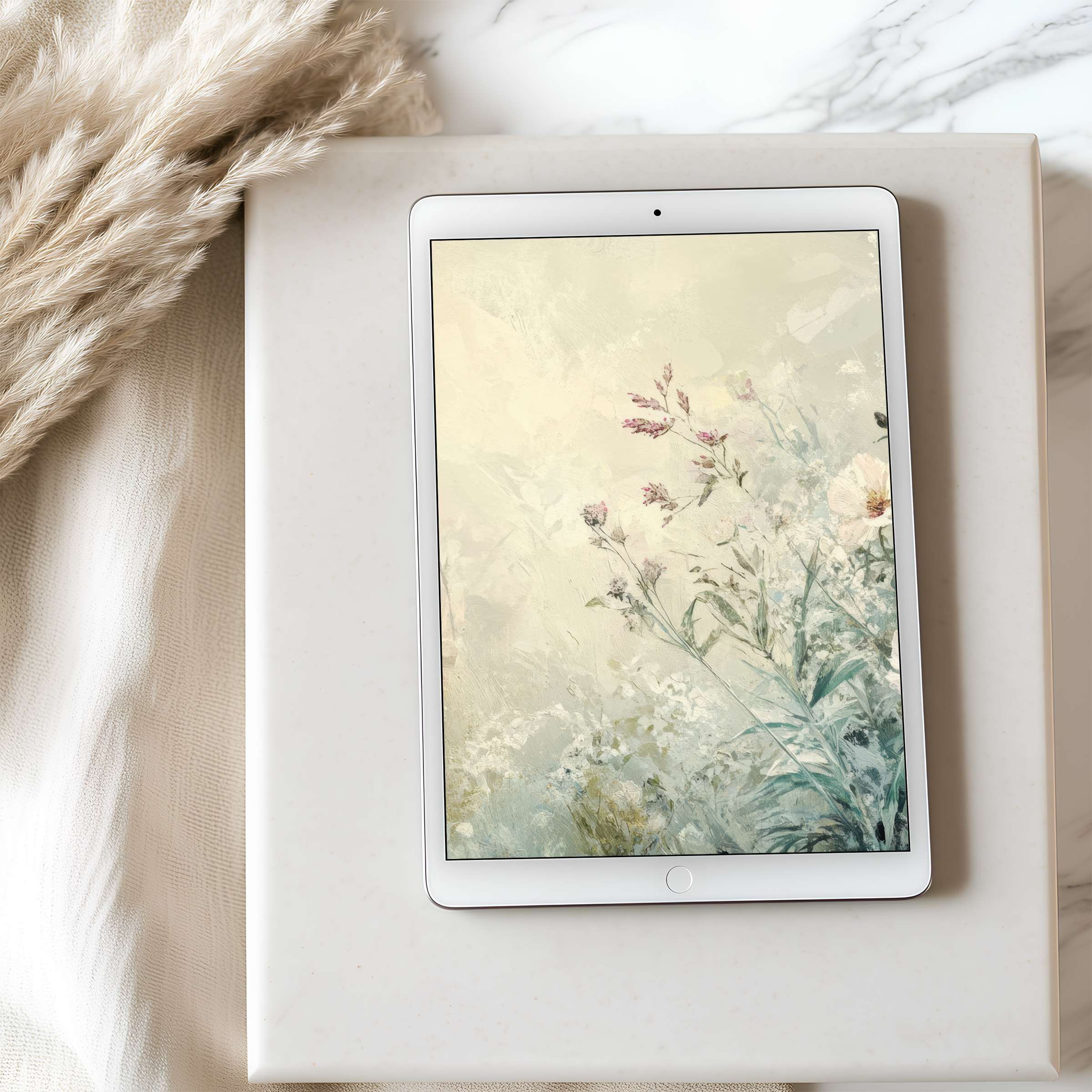 Elegant floral motif on tablet wallpaper offers a calming digital download in high resolution for iPad or Android tablets