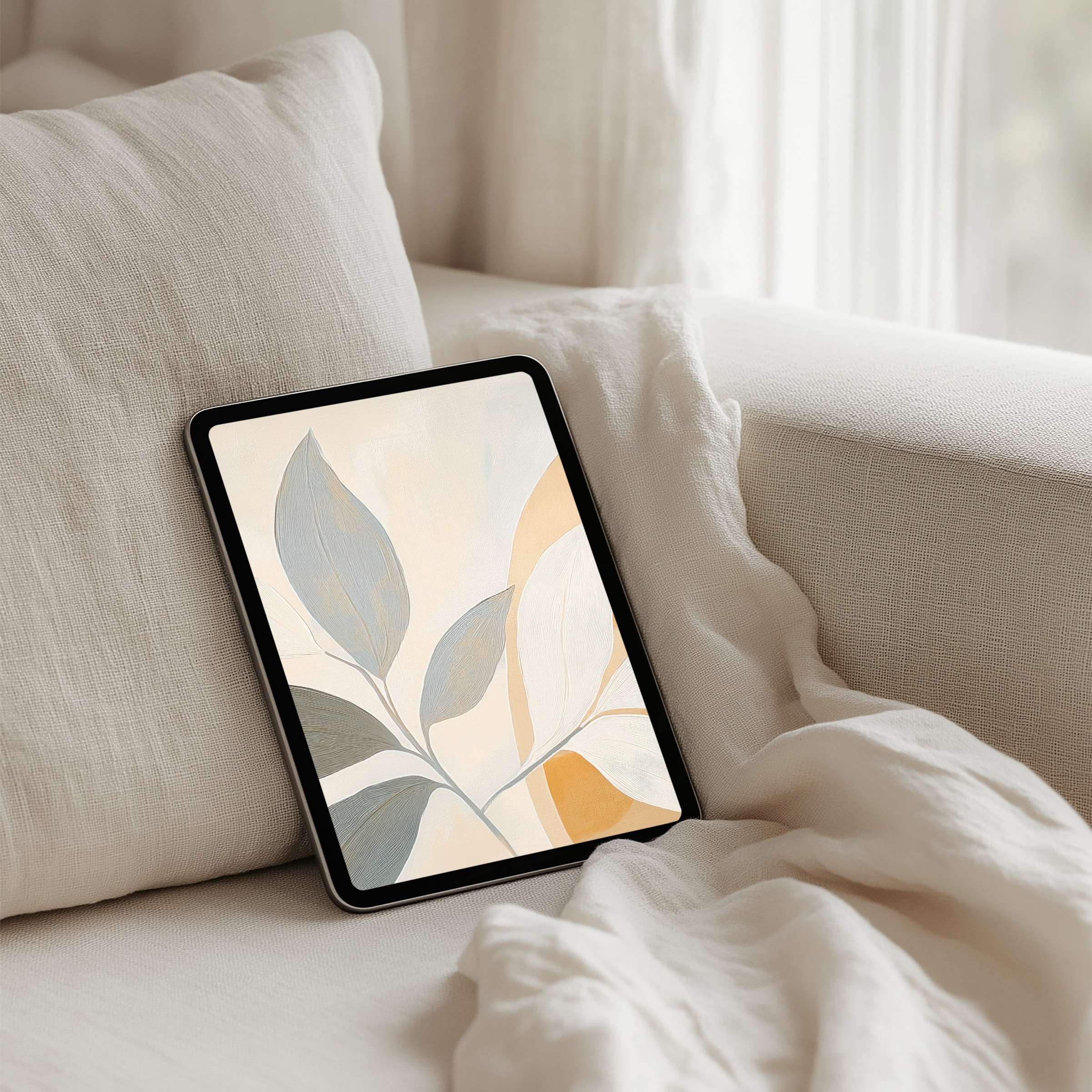 Elegant iPad background featuring serene abstract leaf design for instant download fitting tablet screens to inspire calm and mindfulness