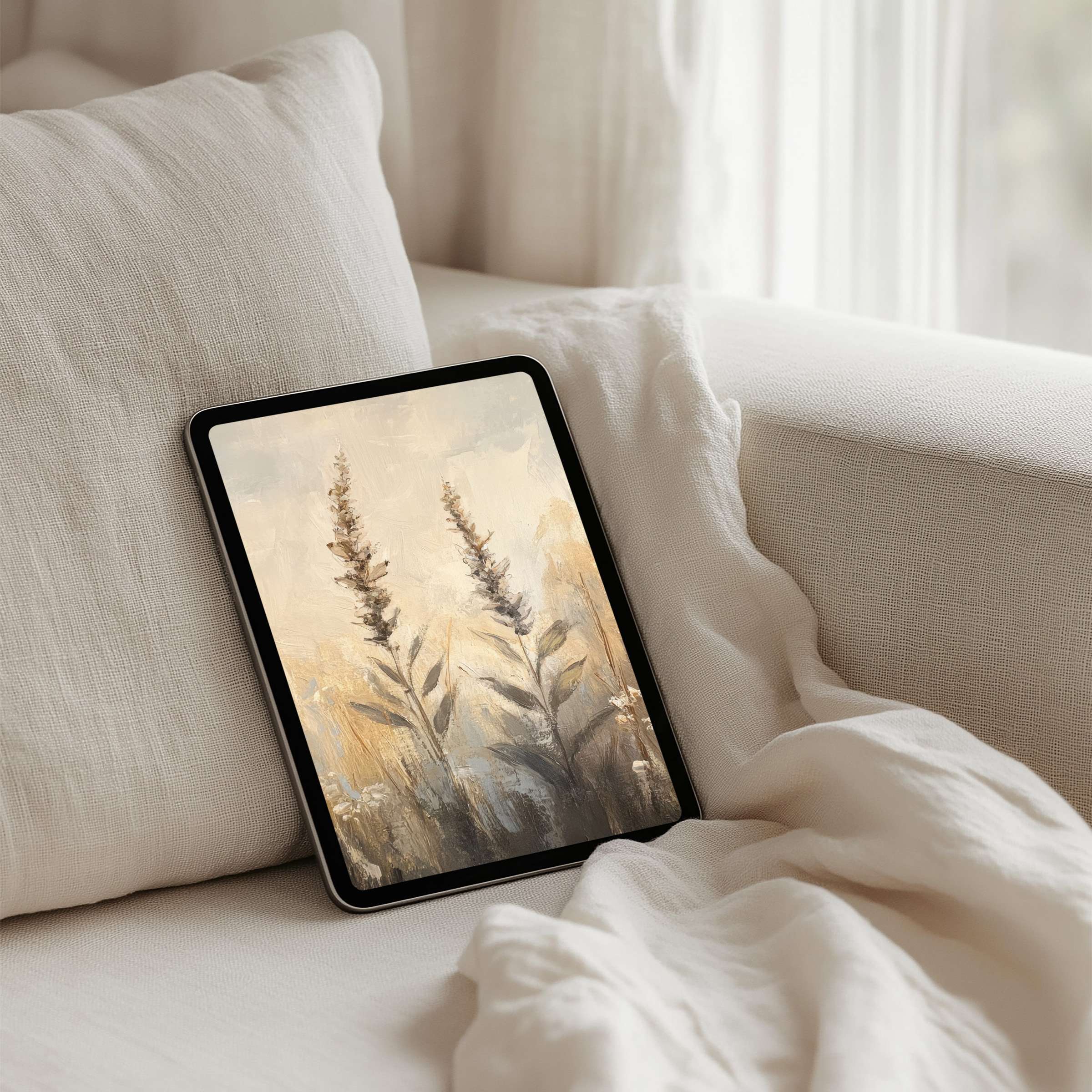 Elegant iPad background with calming neutral hues, perfect for instant download on any tablet, enhancing mindful elegance