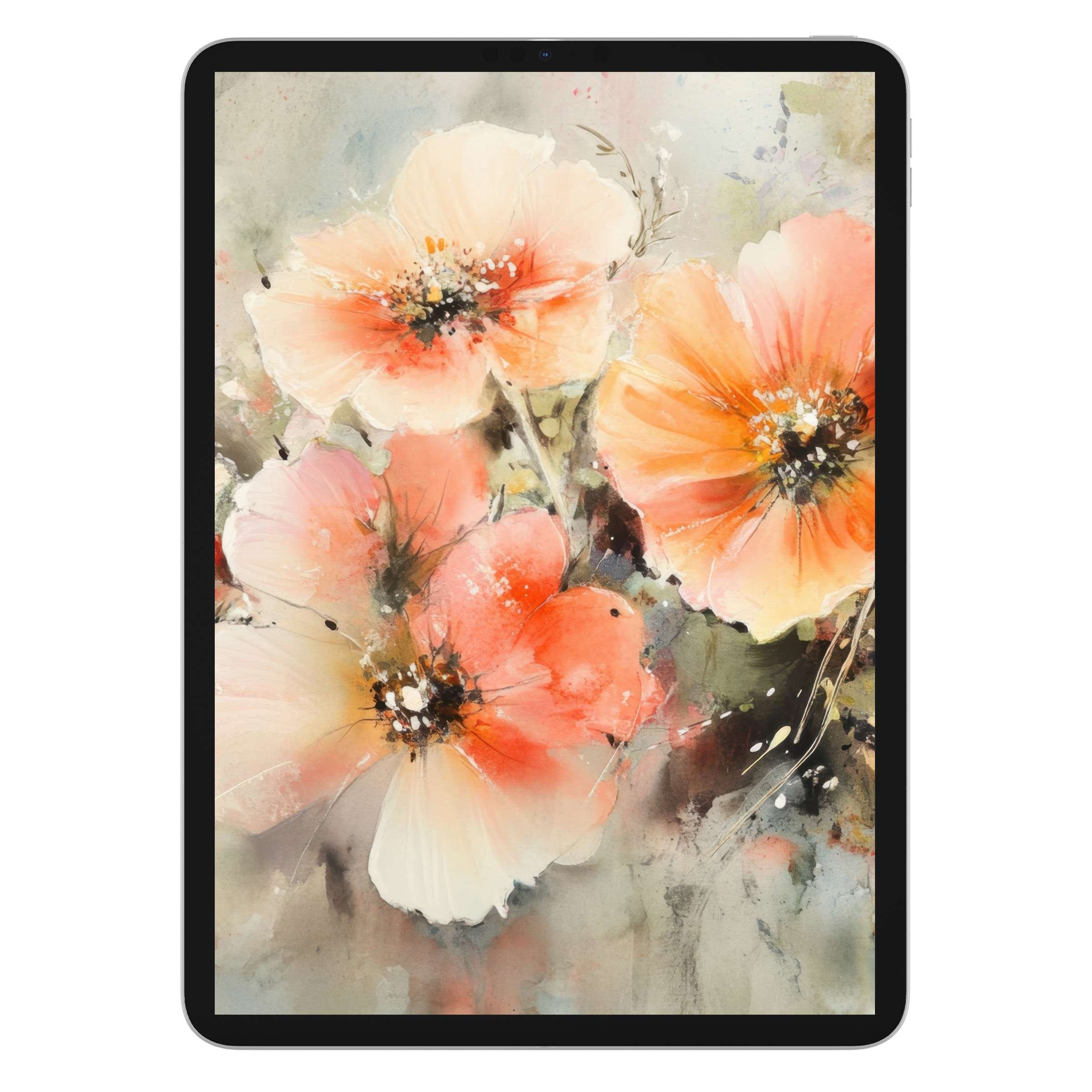 Elegant watercolor poppy blooms on botanical iPad wallpaper, perfect digital download for stunning tablet background aesthetics