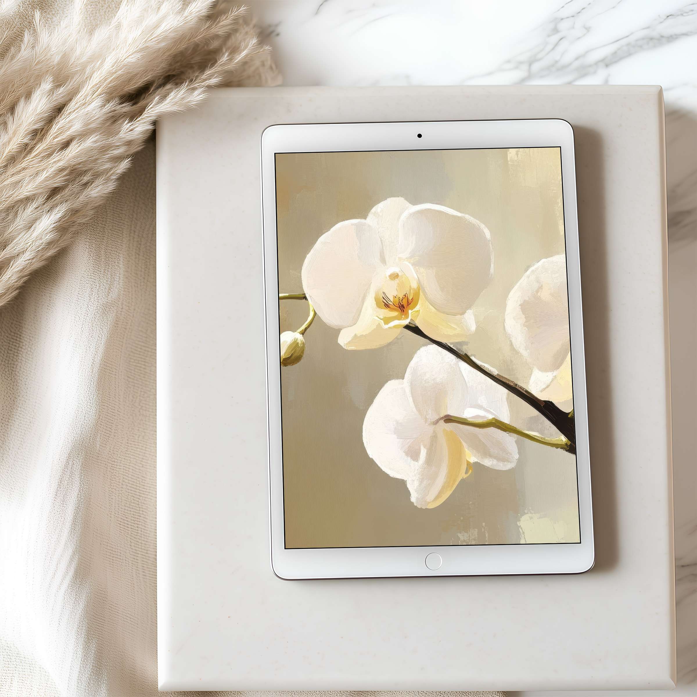 Elegant orchid tablet wallpaper features serene beige tones and modern design, perfect for iPad and Android, high resolution download