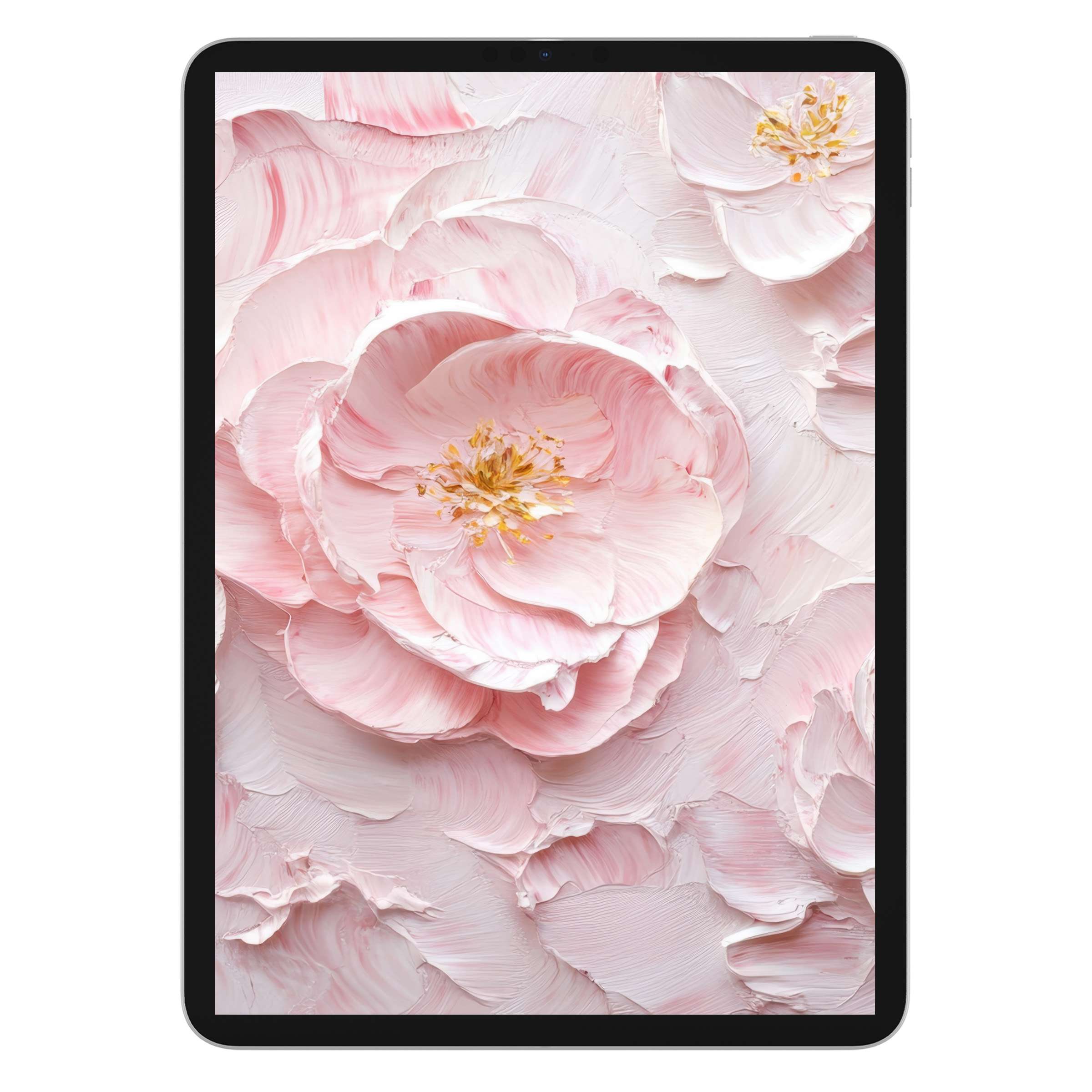 Elegant botanical iPad wallpaper featuring soft pink petals on a textured background perfect as a digital download for tablets