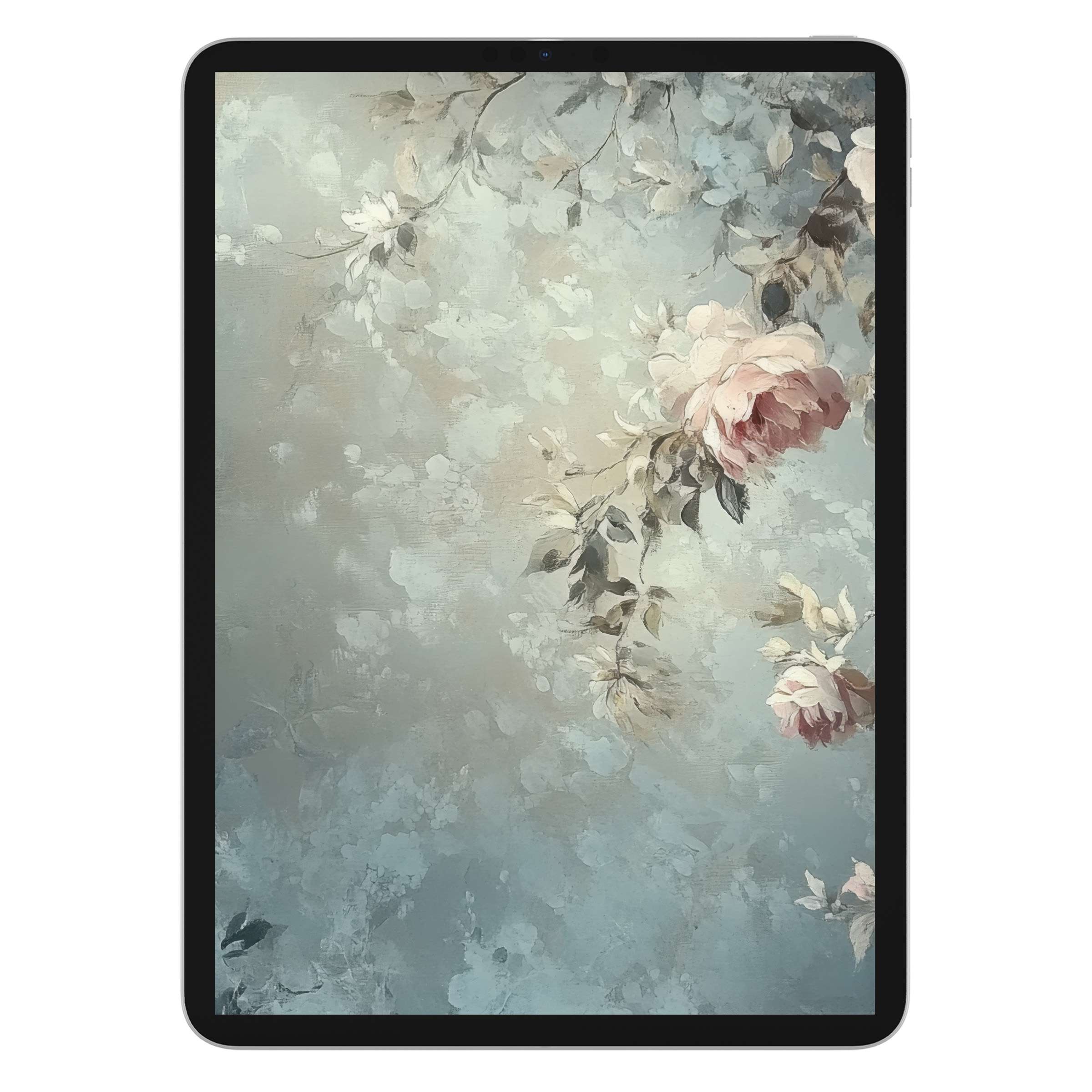 Elegant botanical iPad wallpaper with soft pastels for a serene tablet background, available as a digital download for artistic serenity