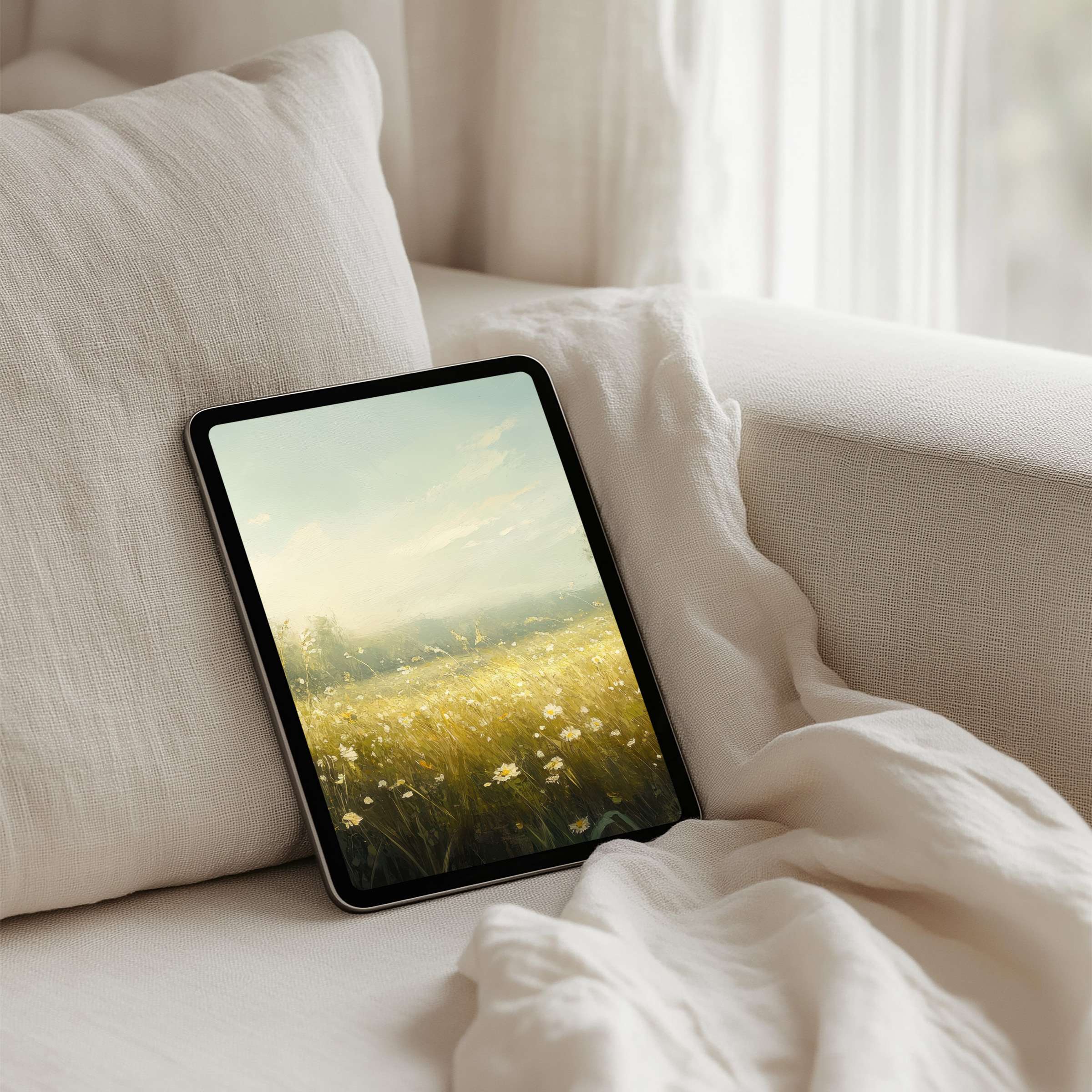 Elegant countryside iPad background offers instant download for tablets creating a serene, mindful space of calm and inspiration