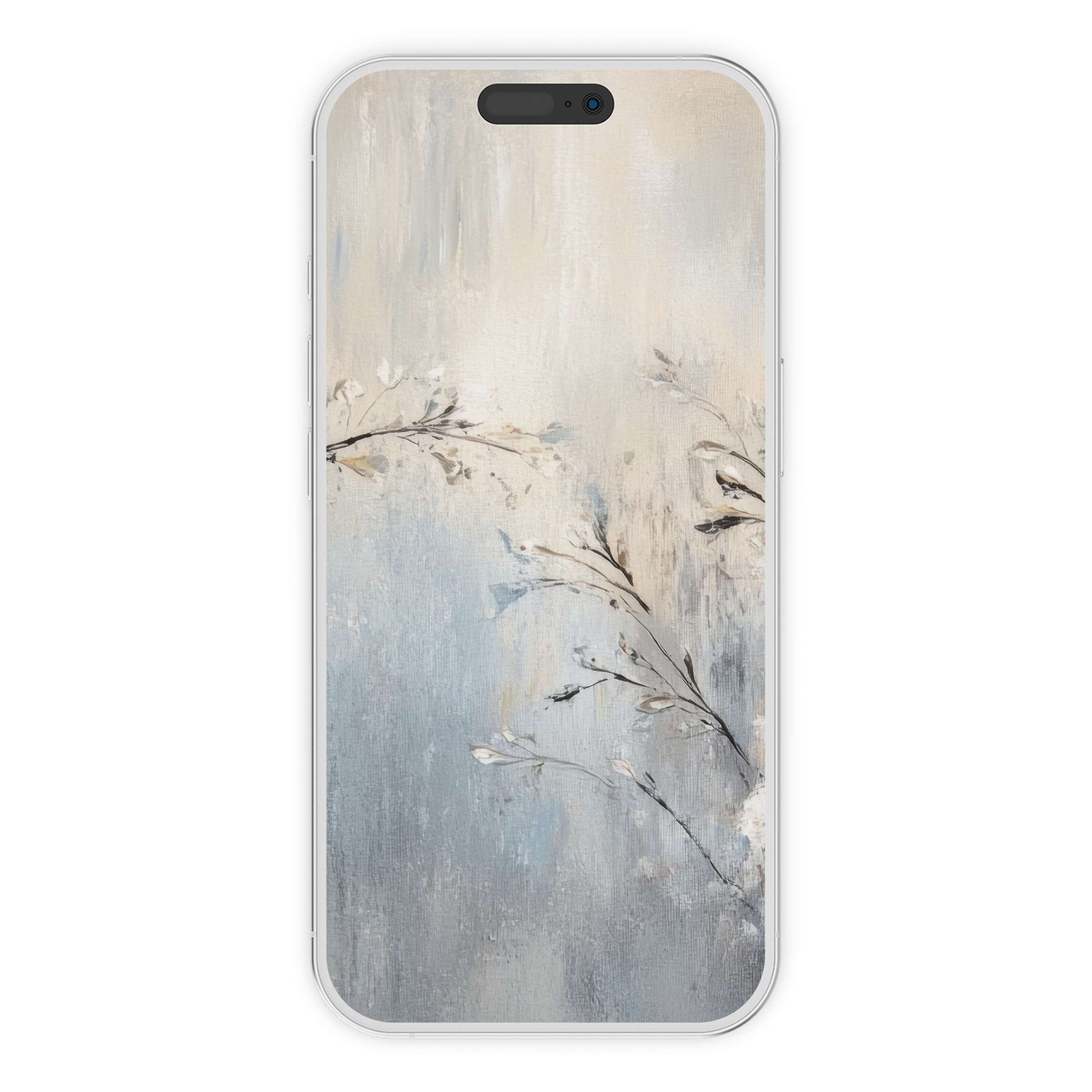 Elegant botanical iPhone wallpaper featuring soft brushstrokes and muted tones offers a serene digital download phone background suitable for all devices