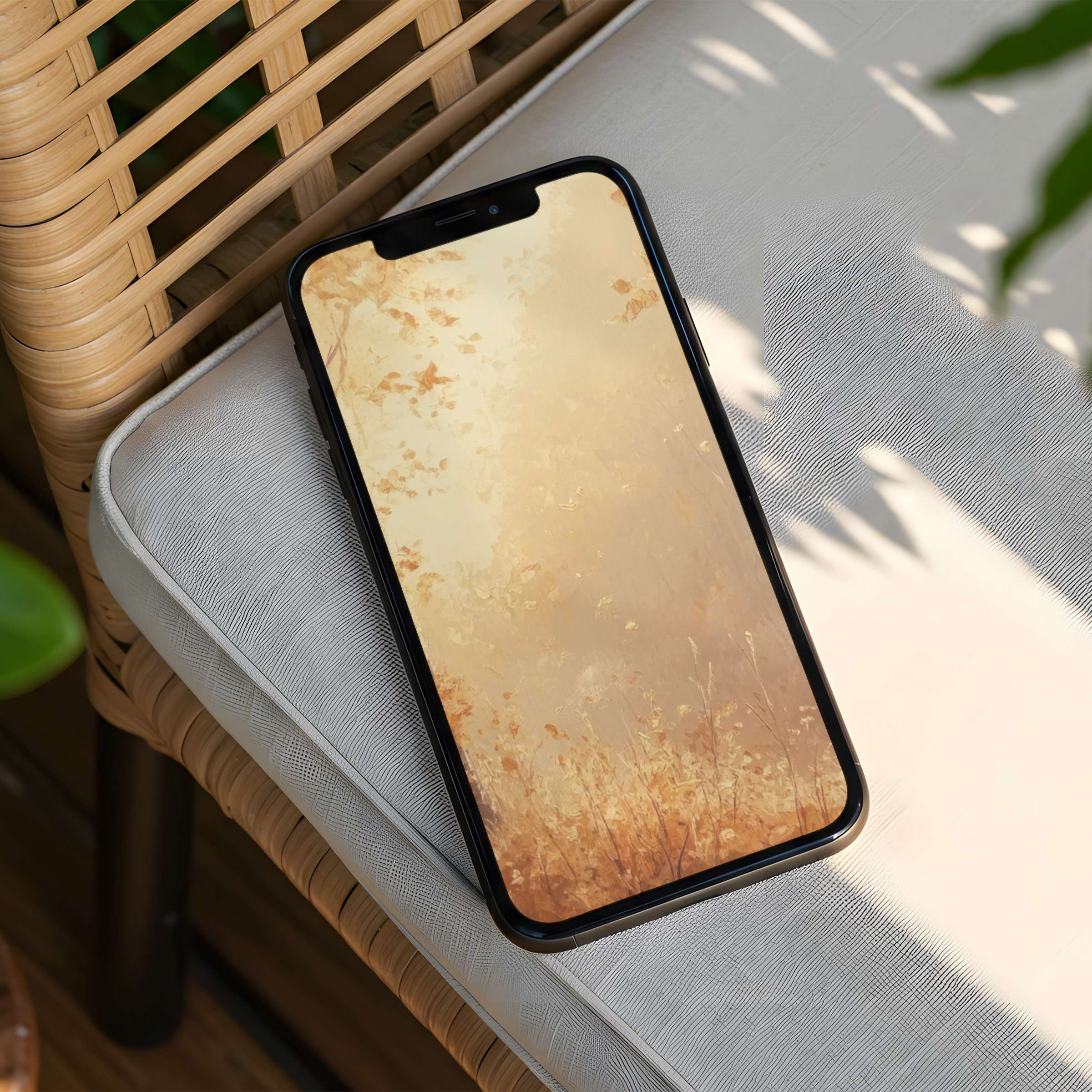 Elegant iPhone background with soft autumn hues offering instant download for both iPhone and Android phones inspiring calm and mindfulness
