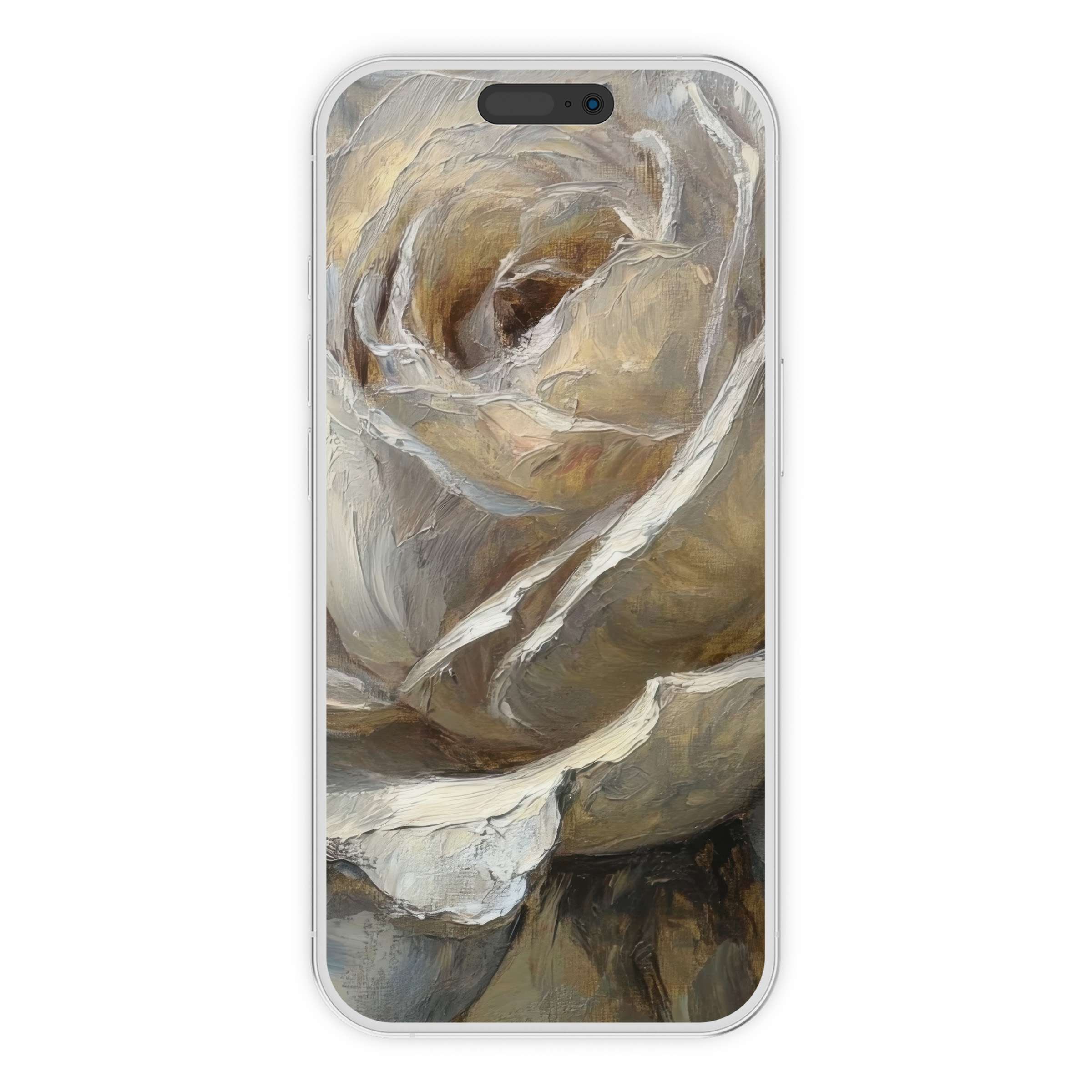 Elegant botanical iPhone wallpaper featuring a textured beige rose, perfect digital download for a calming phone background on any device
