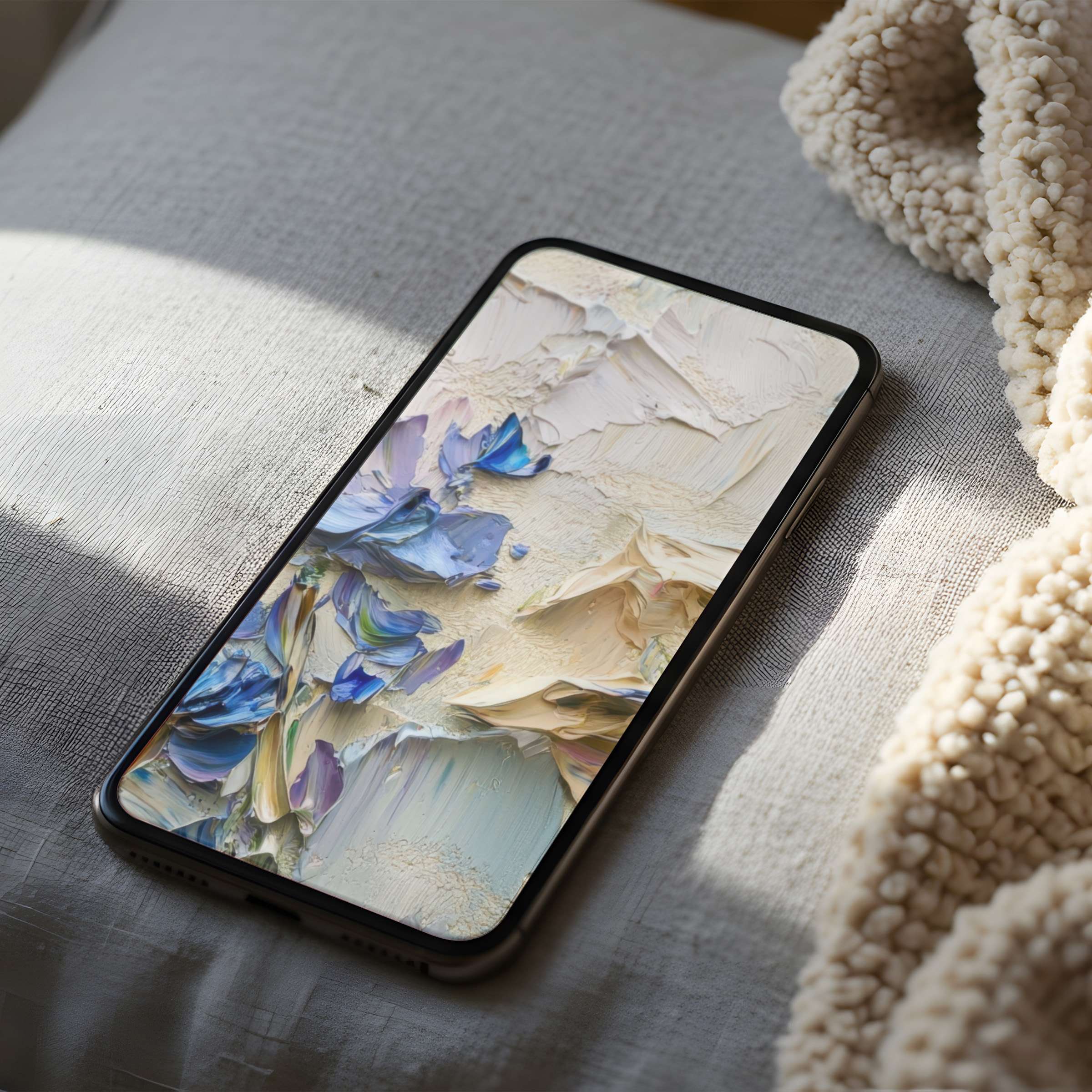 Elegant phone wallpaper featuring soothing pastel brushstrokes adds calm to any space suitable for iPhone and Android digital download