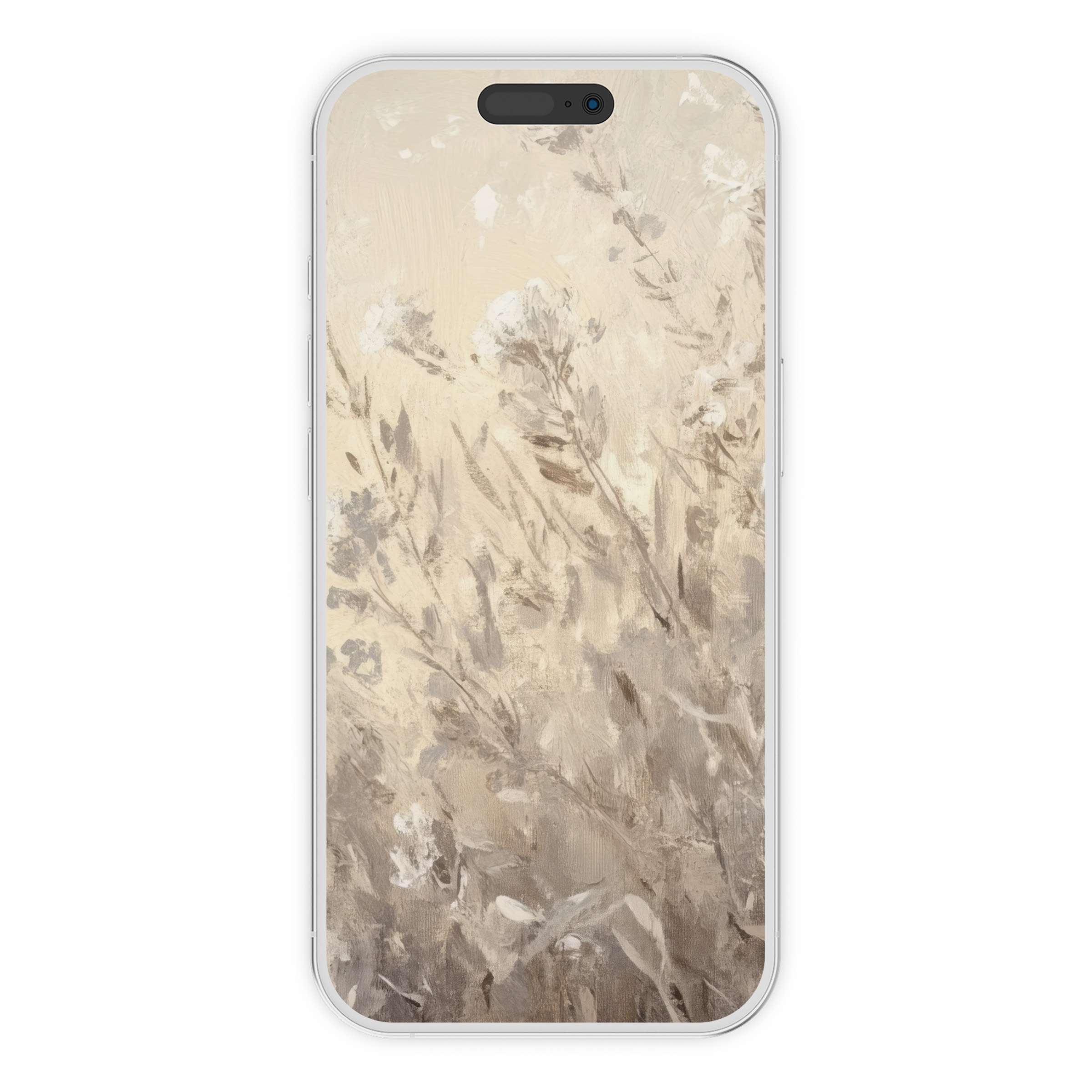 Elegant botanical iPhone wallpaper with soft beige floral brushstrokes on a soothing background enhances phone aesthetics as a digital download