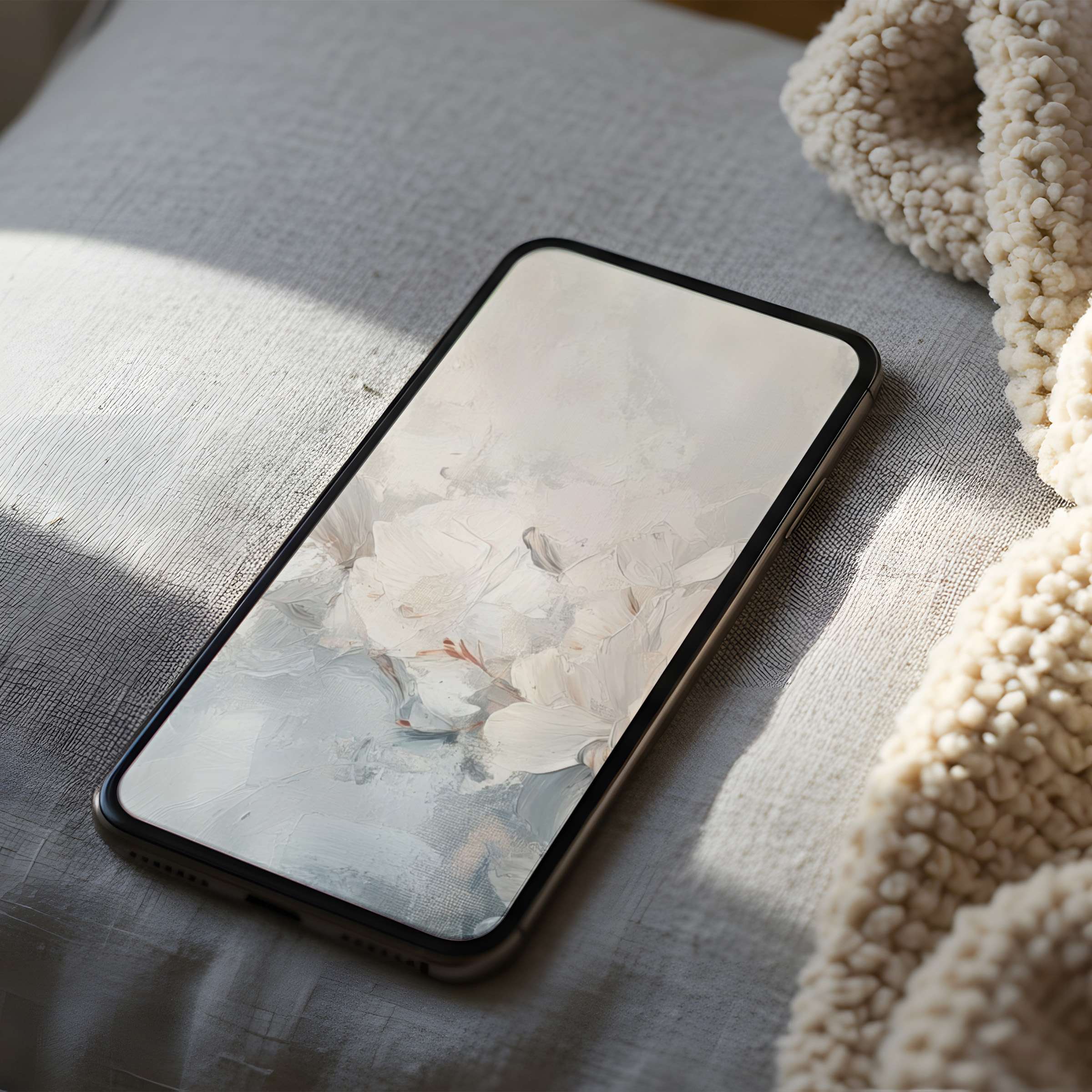 Elegant abstract floral phone wallpaper in calming soft tones perfect for iPhone or Android high resolution digital download