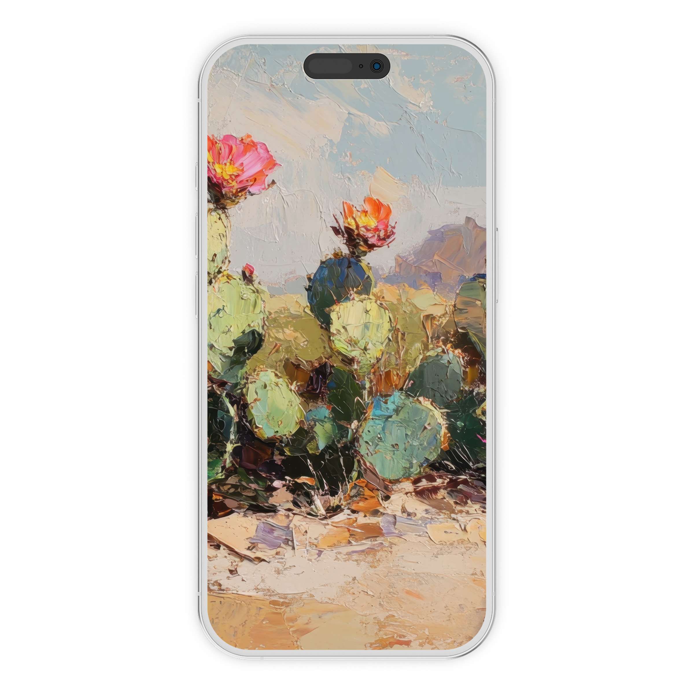 Botanical iPhone wallpaper featuring textured cactus art, offering a calming digital download for phone backgrounds and Android users