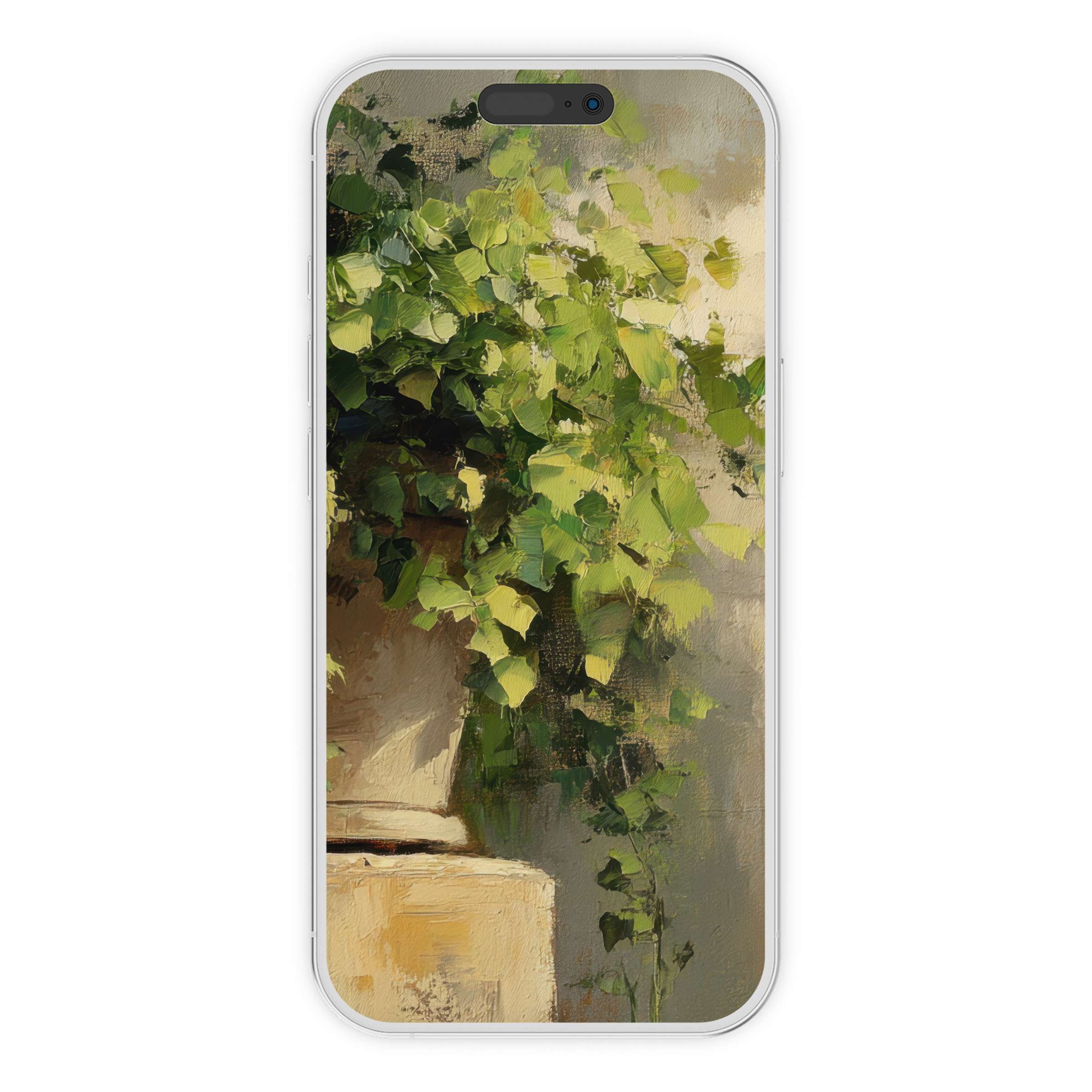 Elegant botanical iPhone wallpaper featuring lush green foliage in a calming artistic style suitable for any phone background digital download